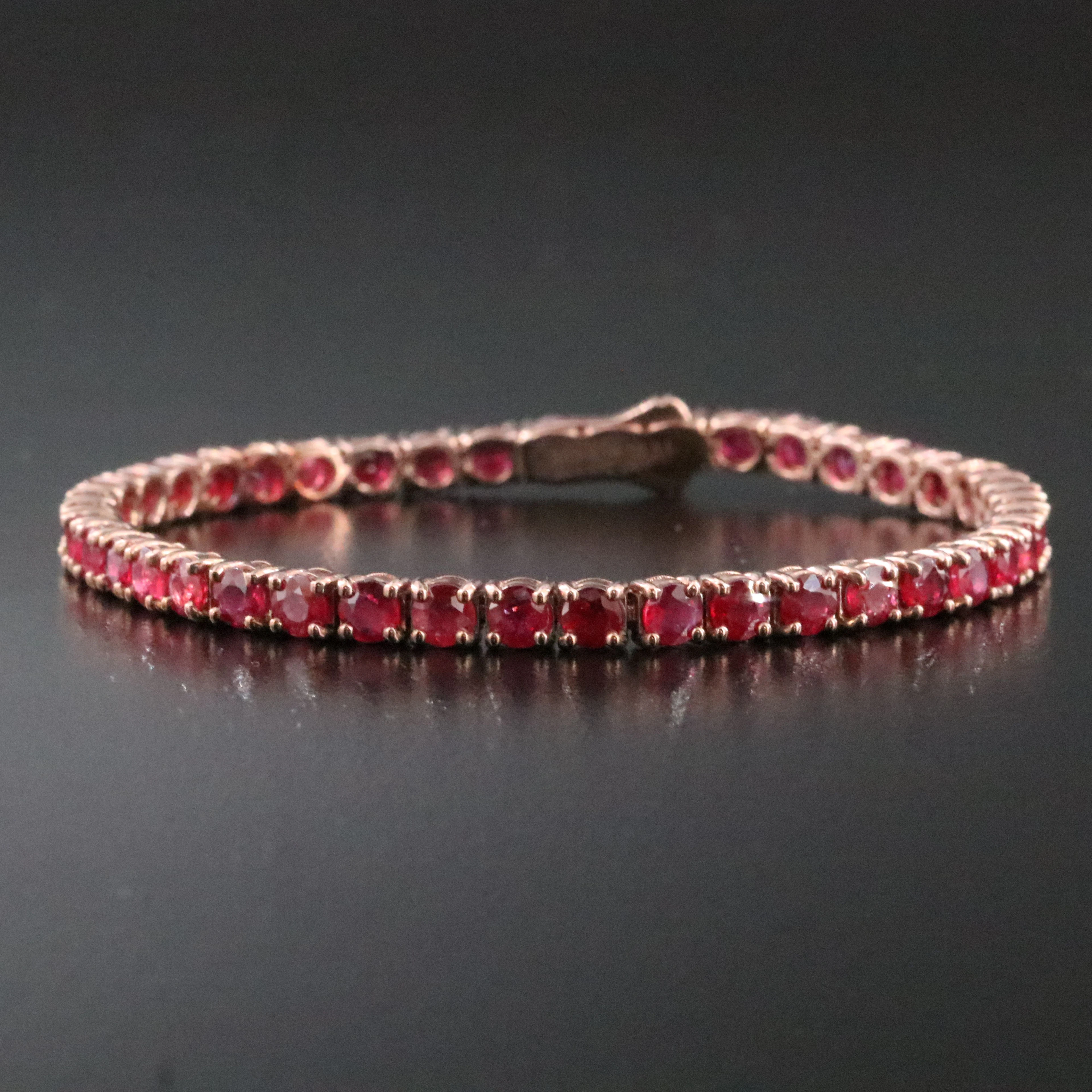 14K Rose Gold 10.11 CTW Ruby Line Bracelet with IGI Report