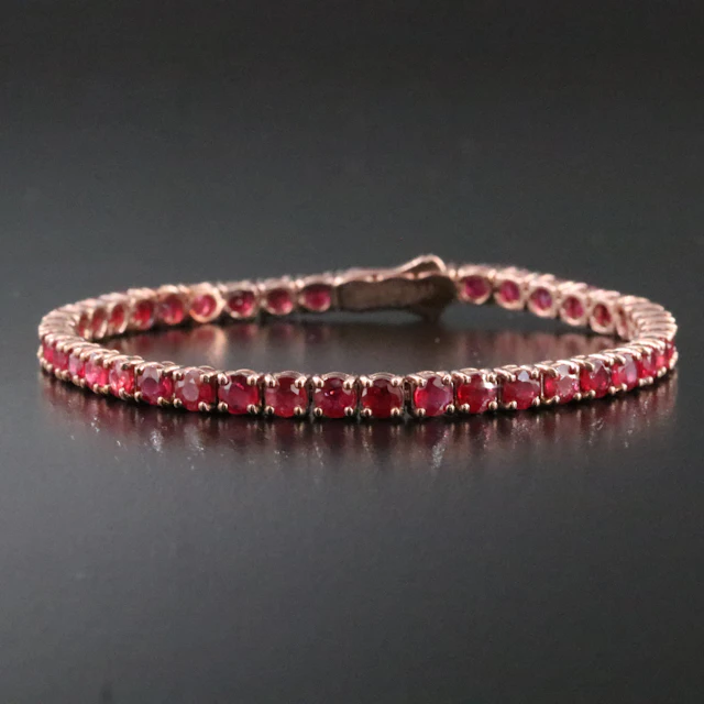 14K Rose Gold 10.11 CTW Ruby Line Bracelet with IGI Report