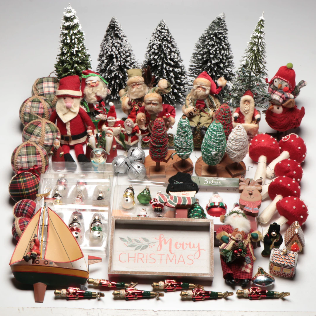 Handcrafted Glass Ornaments, Felt Mushrooms, Pine Tree Figurines and More Décor