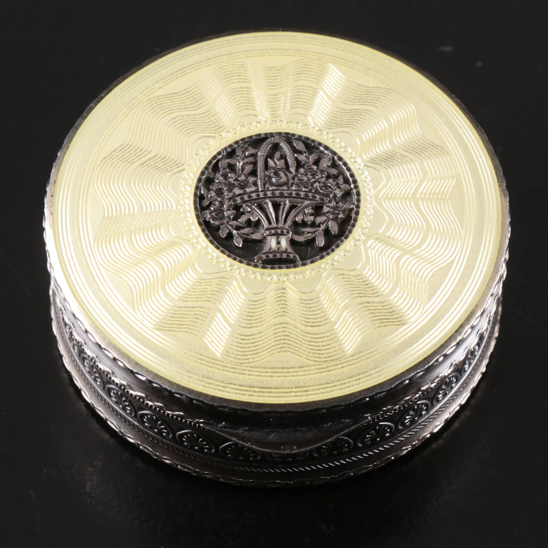 Austrian Art Deco Style Enameled Sterling Silver Compact, Vintage