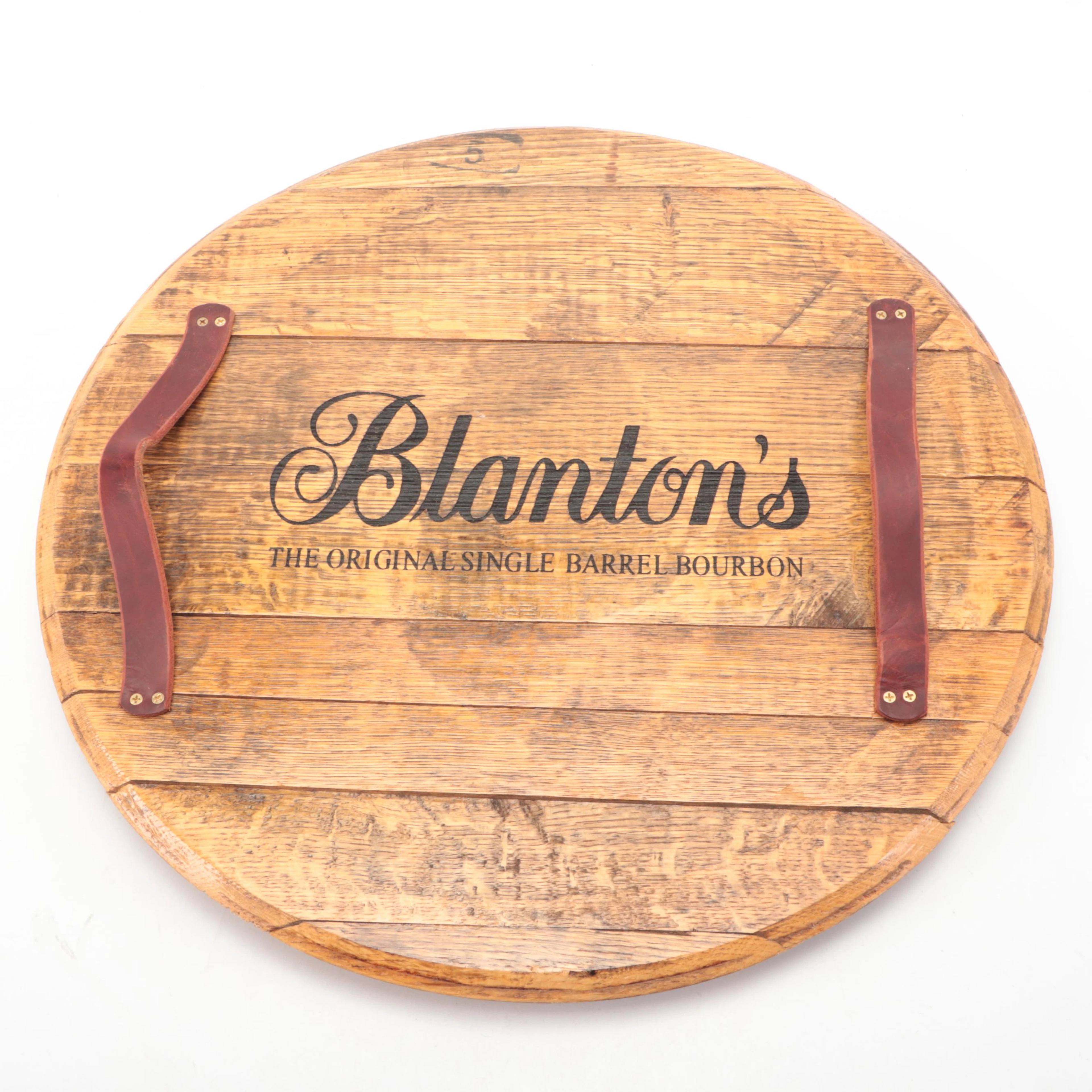 Blanton's Bourbon Barrel Top Serving Tray with Leather Handles