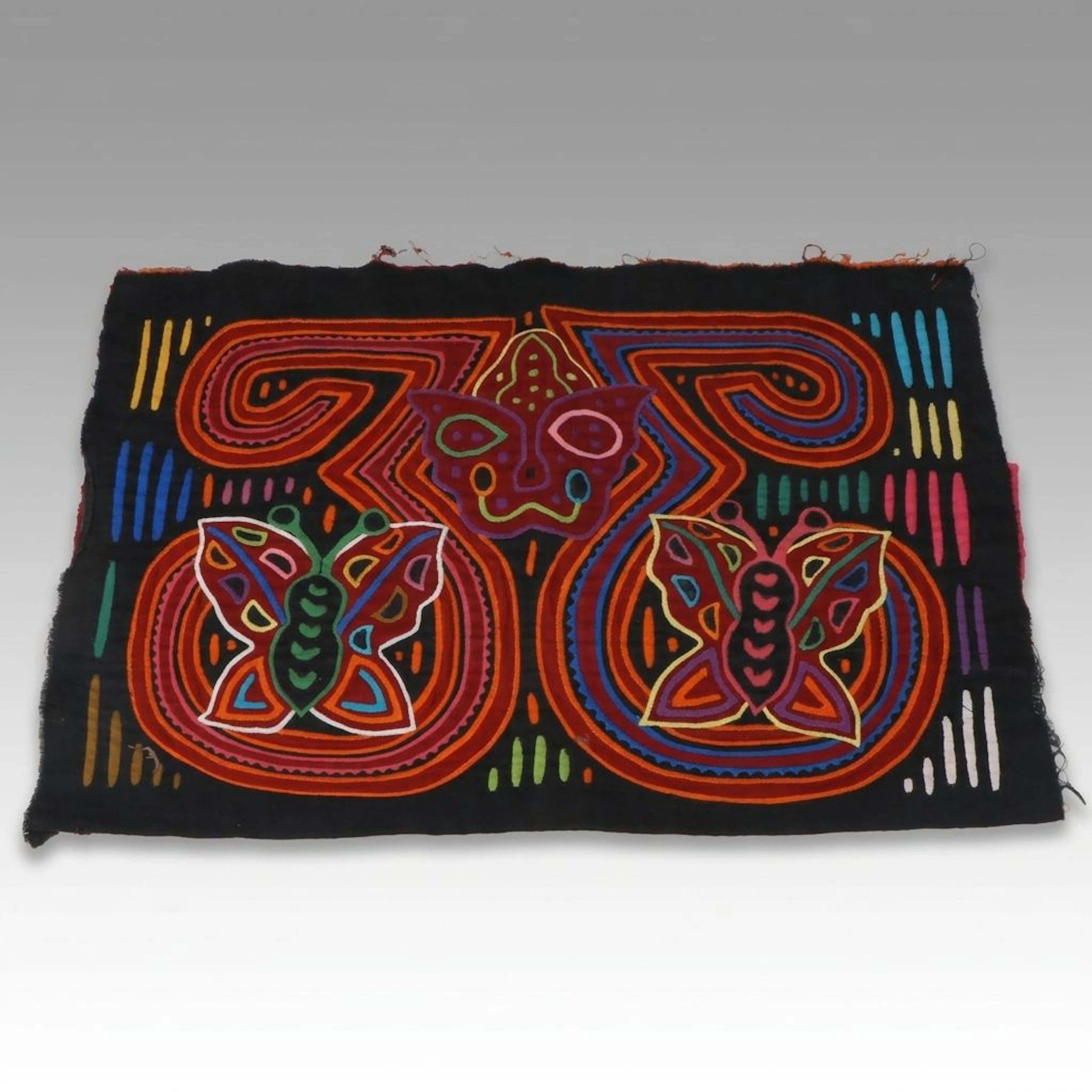 Panamanian Guna Handmade Mola Reverse Applique Textile Panel with Butterflies