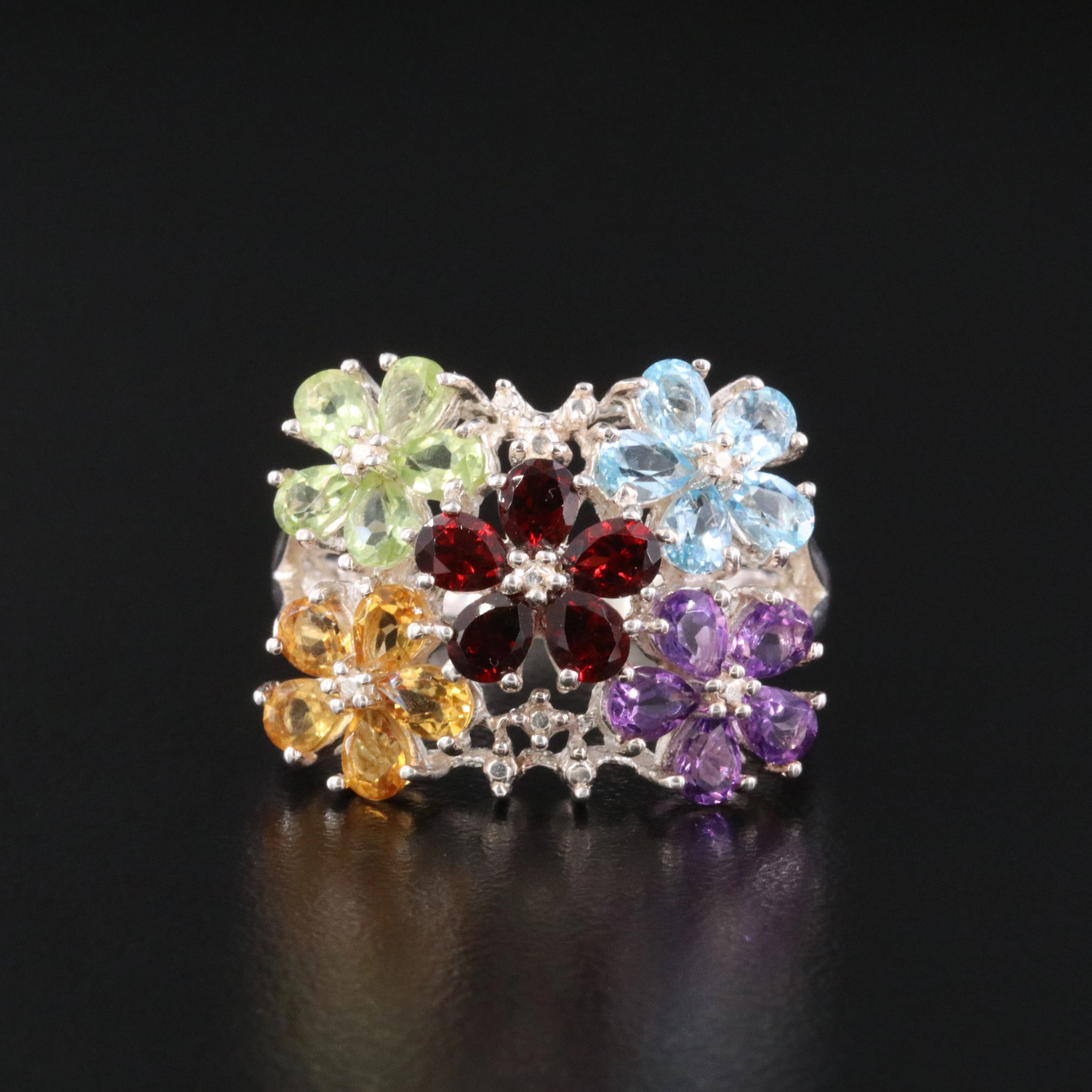 Sterling Gemstone Flower Cluster Ring