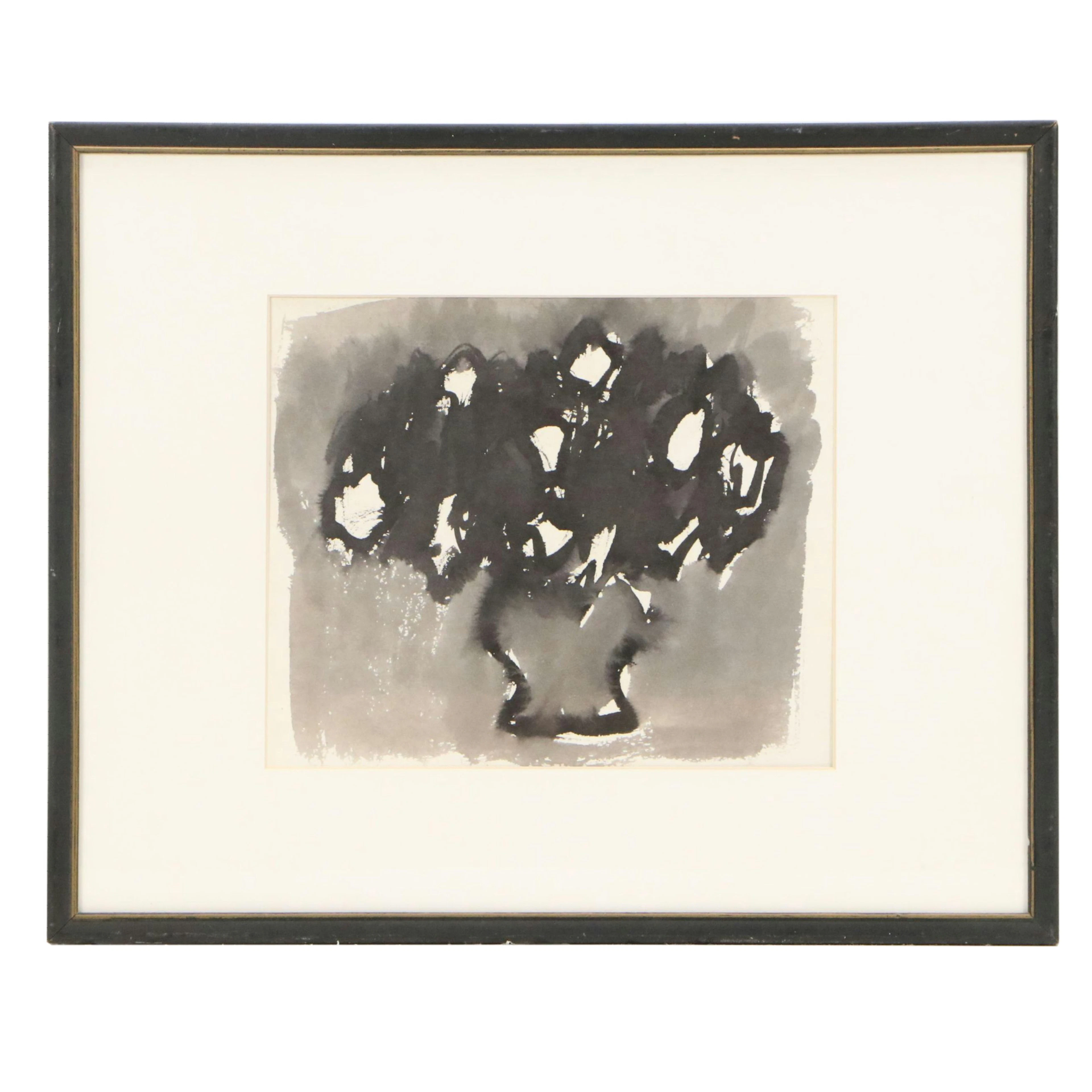 Rhoda Staley Watercolor Painting of Modern Flower Vase, Mid-20th Century