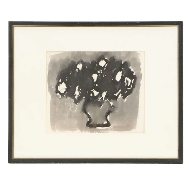 Rhoda Staley Watercolor Painting of Modern Flower Vase, Mid-20th Century