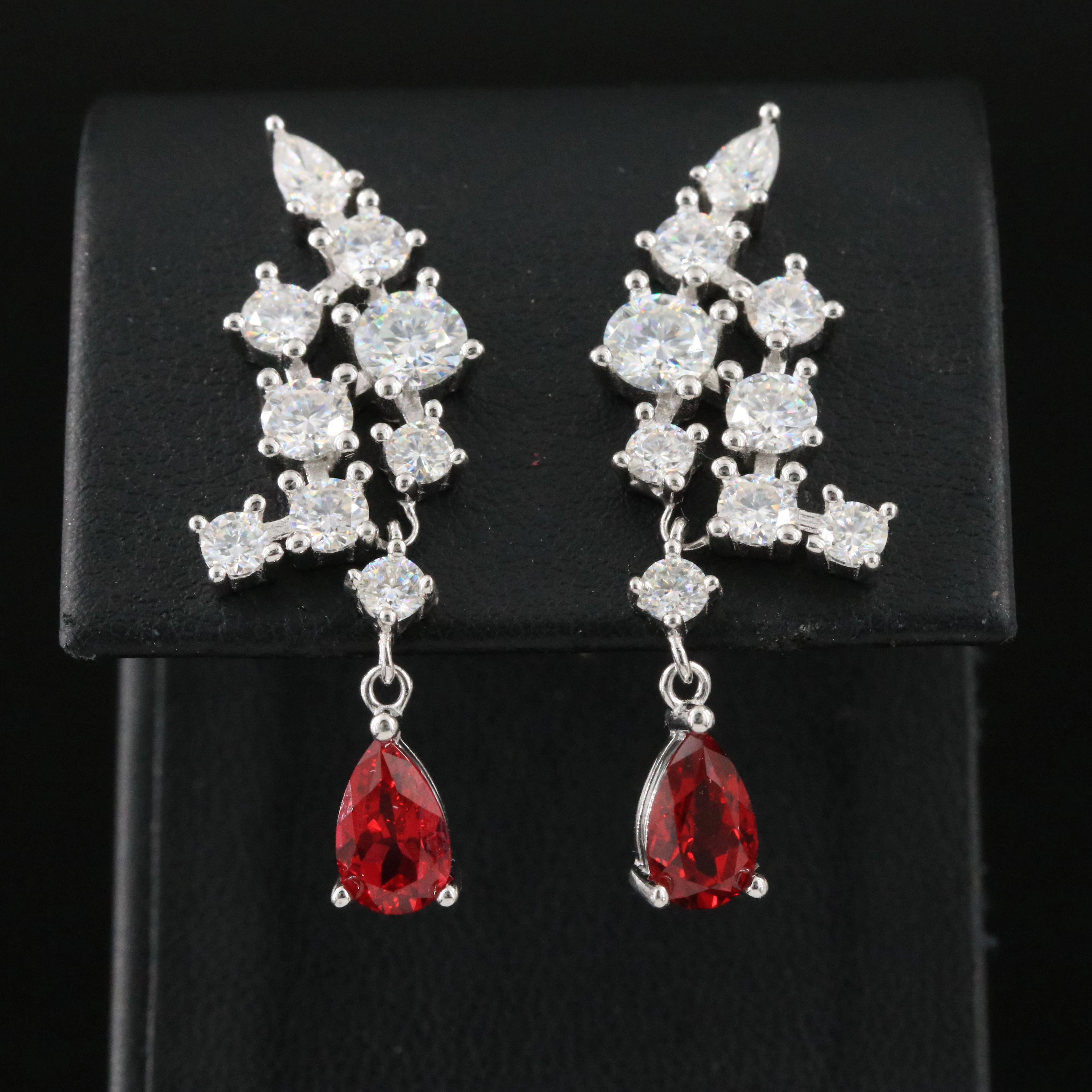 Sterling Ruby and Moissanite Drop Earrings