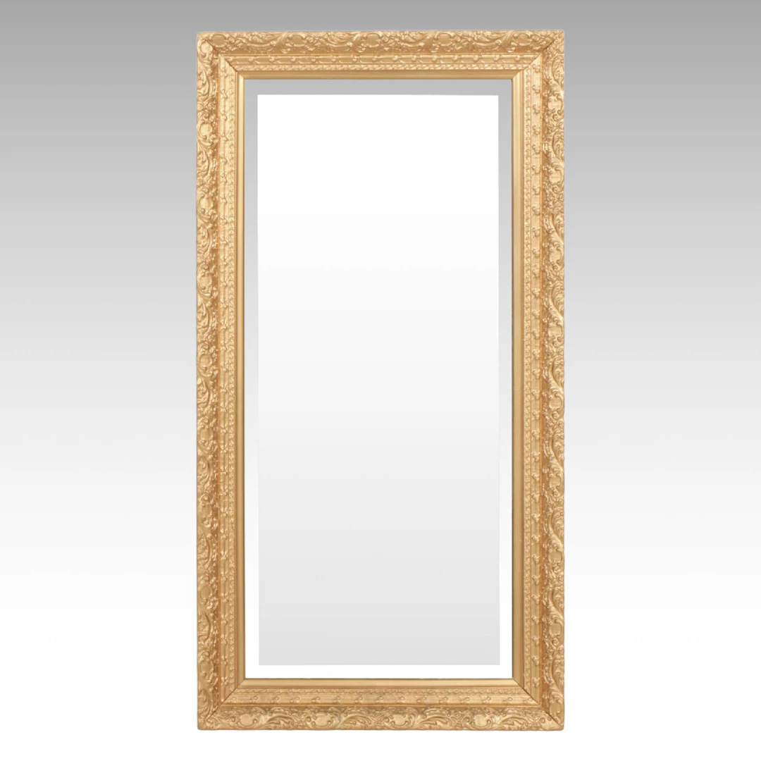 Baroque Style Gold Finished Rectangular Wall Mirror, Mid-20th Century