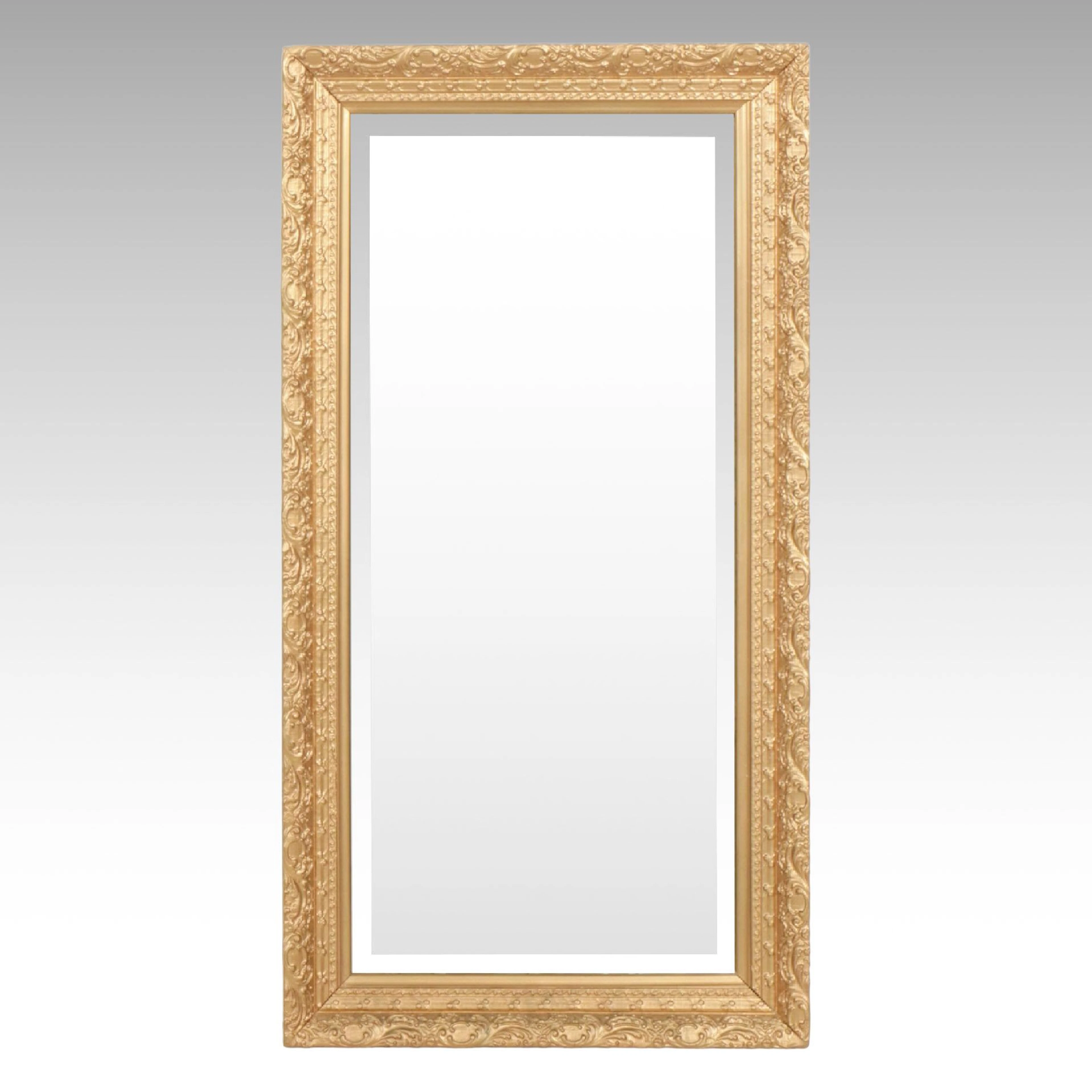 Baroque Style Gold Finished Rectangular Wall Mirror, Mid-20th Century