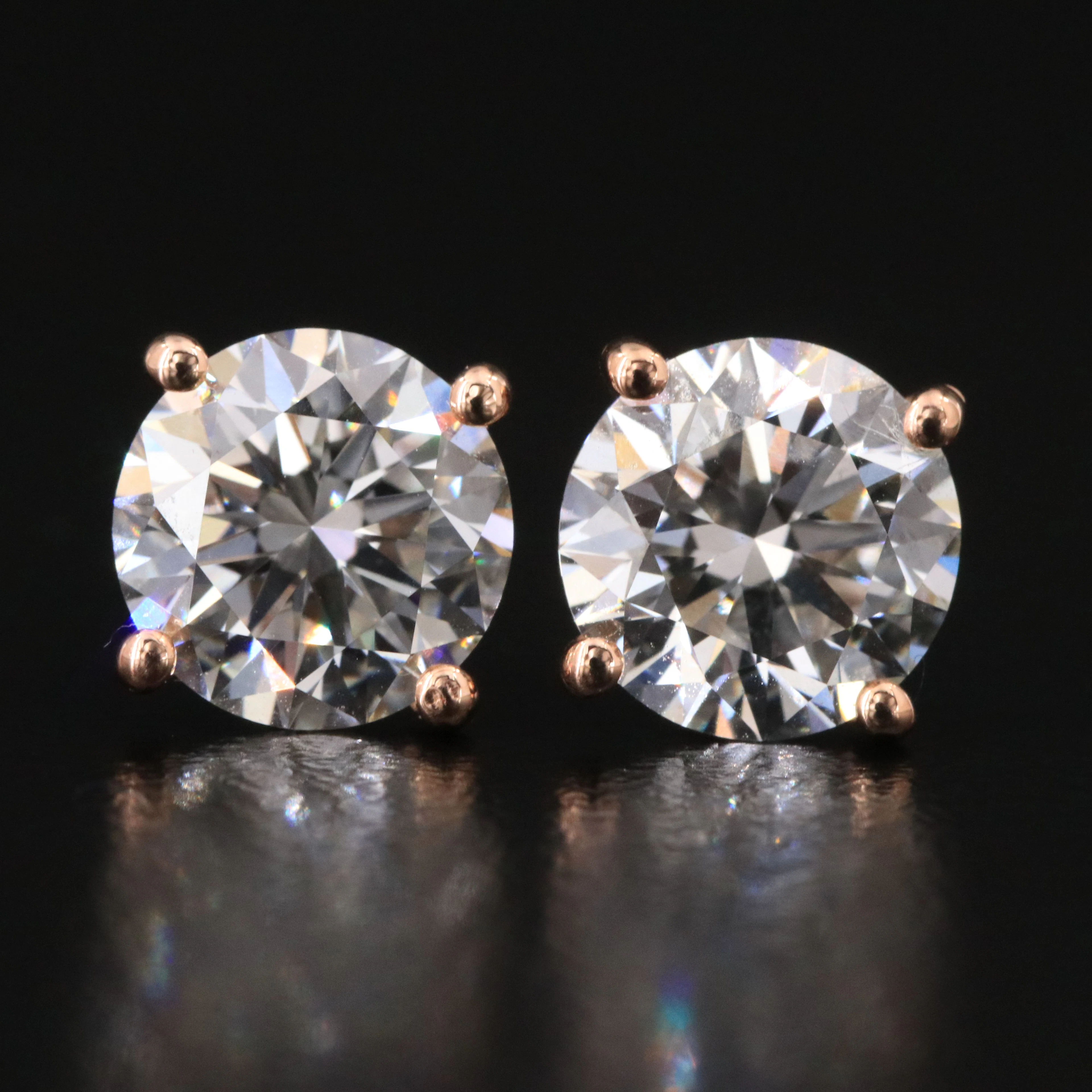 18K Rose Gold 4.02 CTW Lab Grown Diamond Solitaire Earrings with IGI Reports