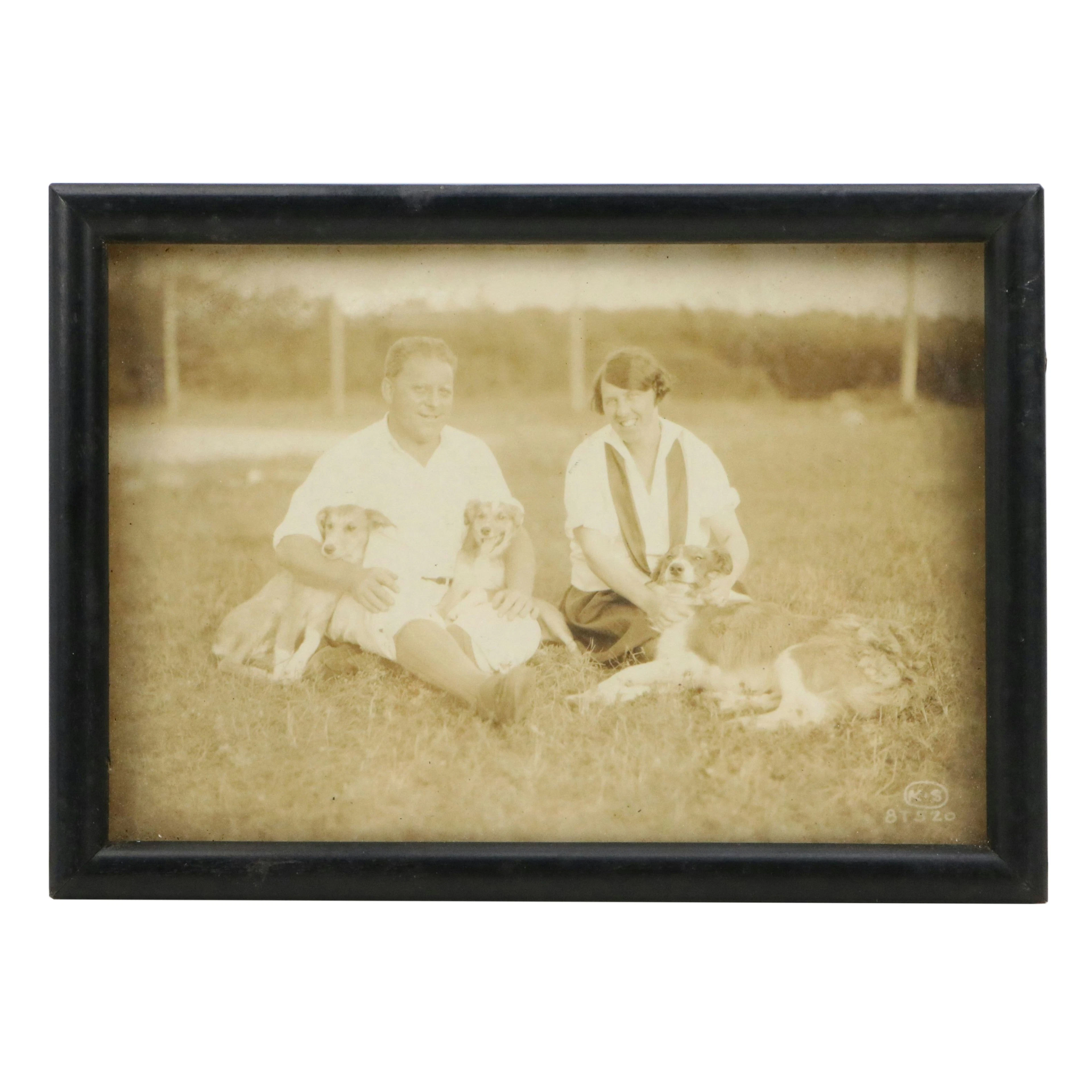 Silver Gelatin Photograph of Couple with Dogs, Early to Mid-20th Century