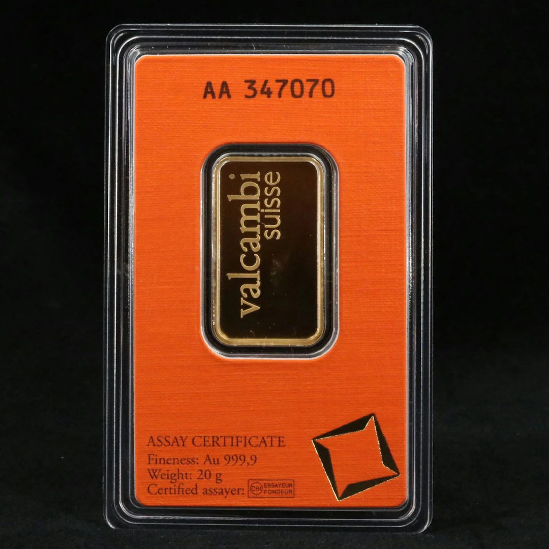 Valcambi Suisse Twenty Gram .9999 Gold Bar