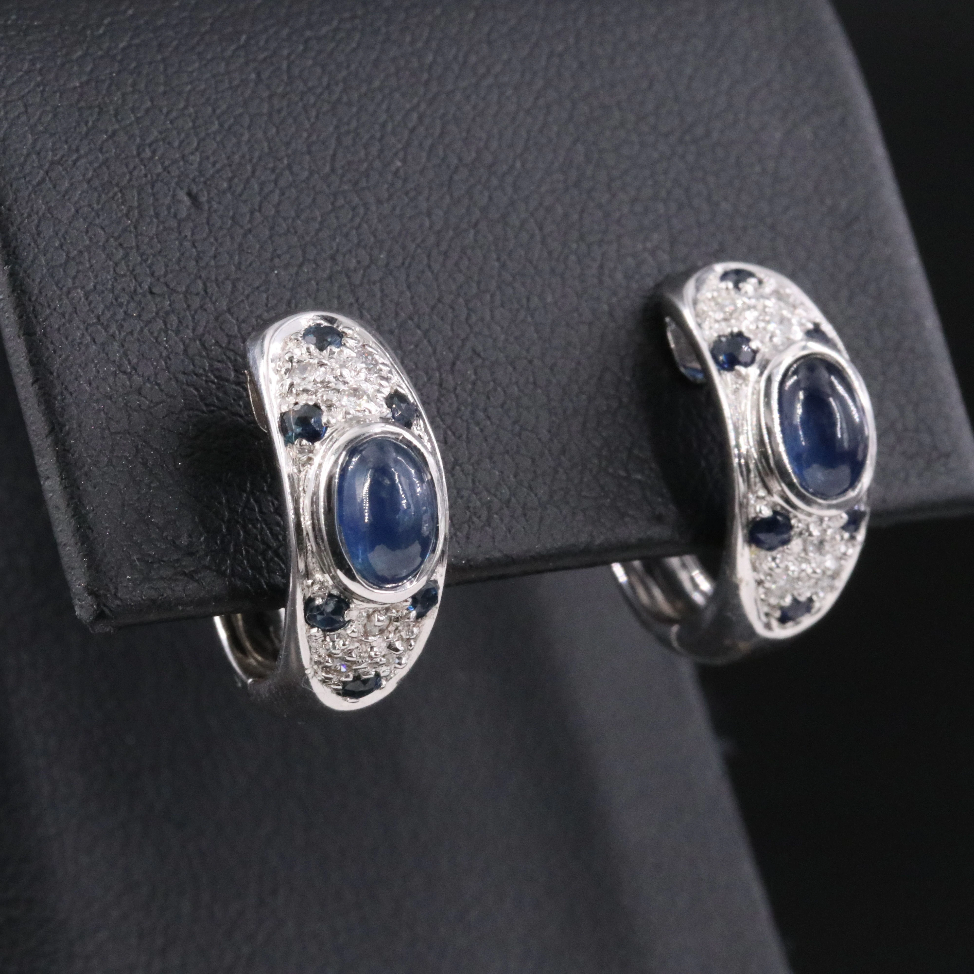 18K Sapphire and Diamond Huggie Hoop Earrings