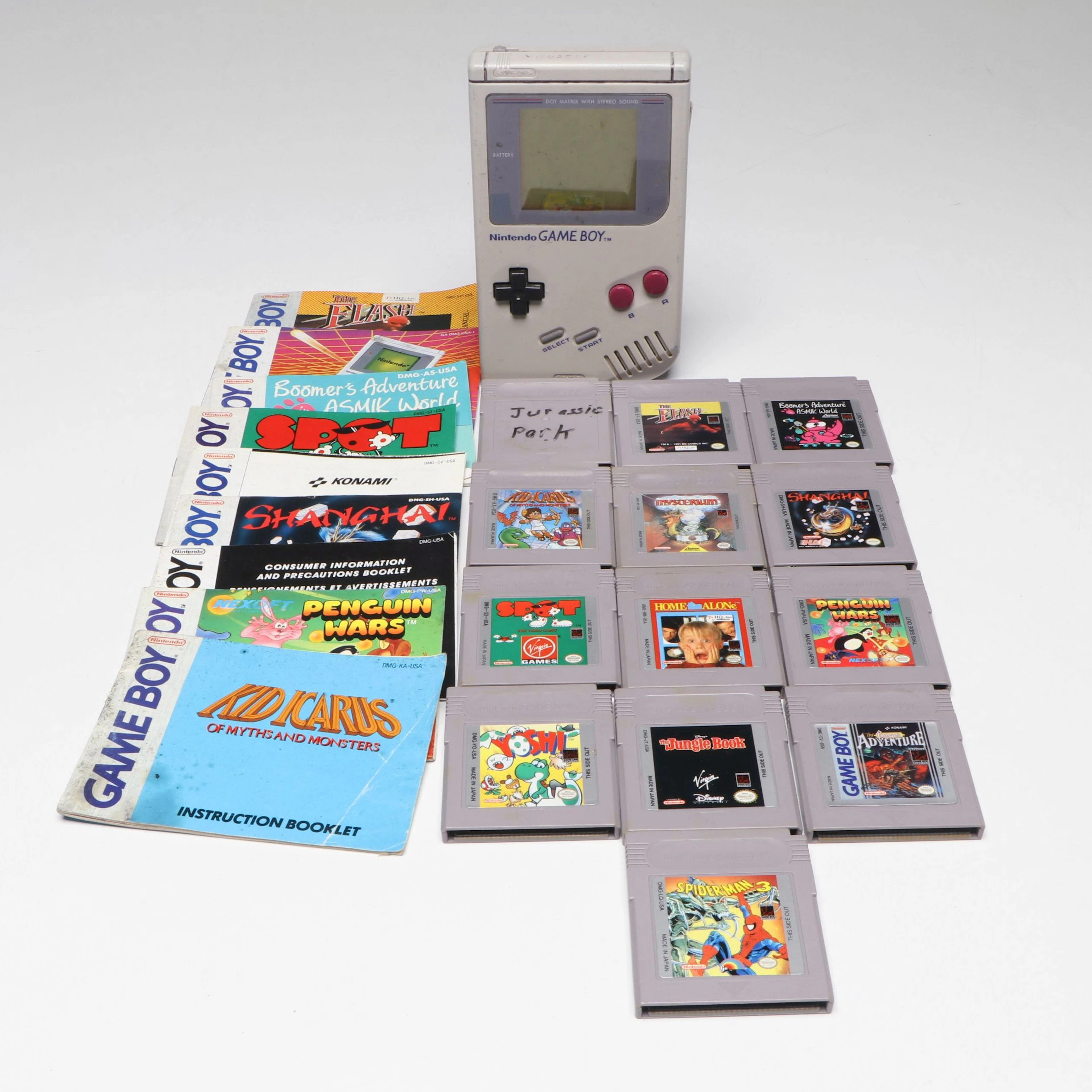 Nintendo Game Boy Console with Game Cartridges, Late 20th C.