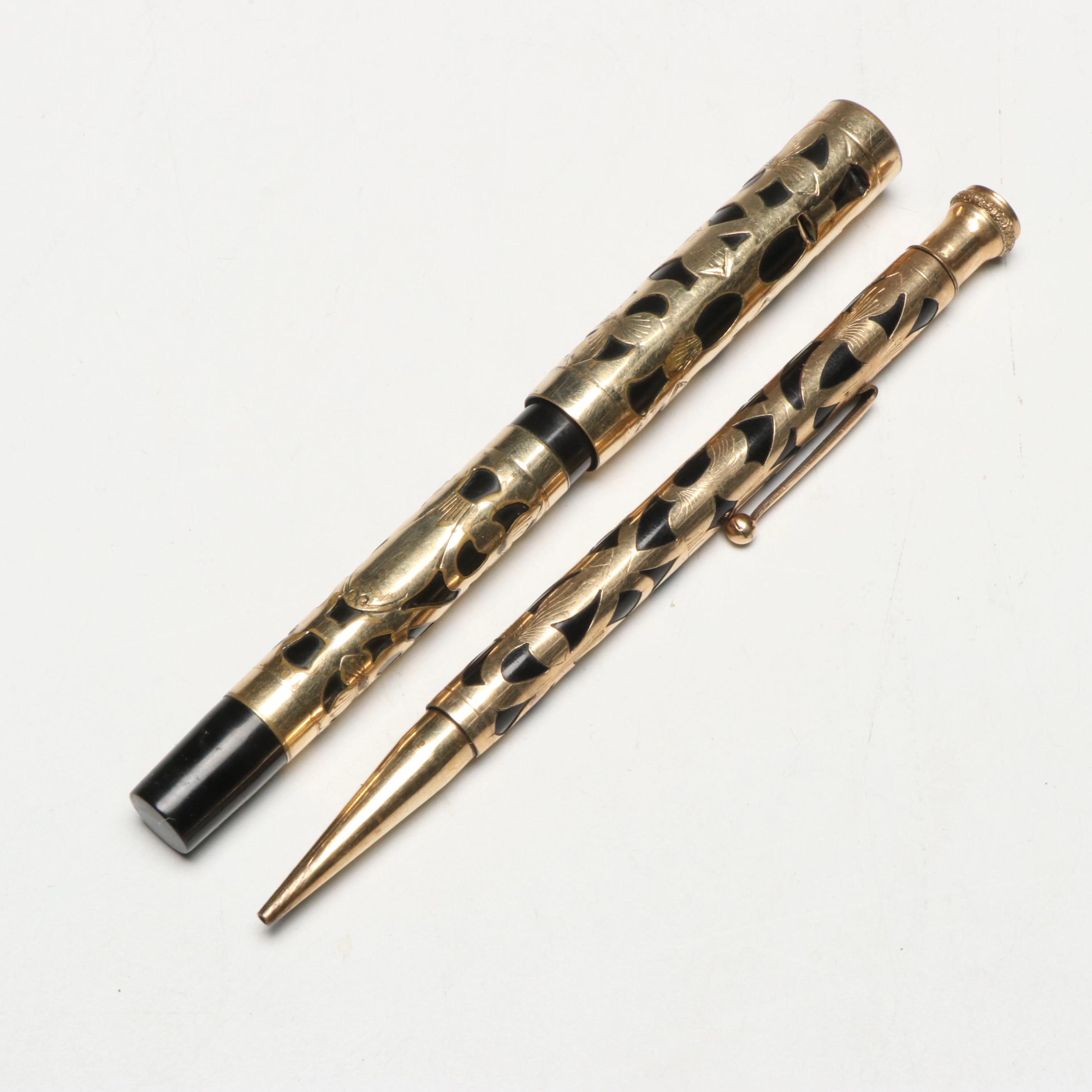 Mission Gold Plate Openwork Fountain Pen and Mechanical Pencil