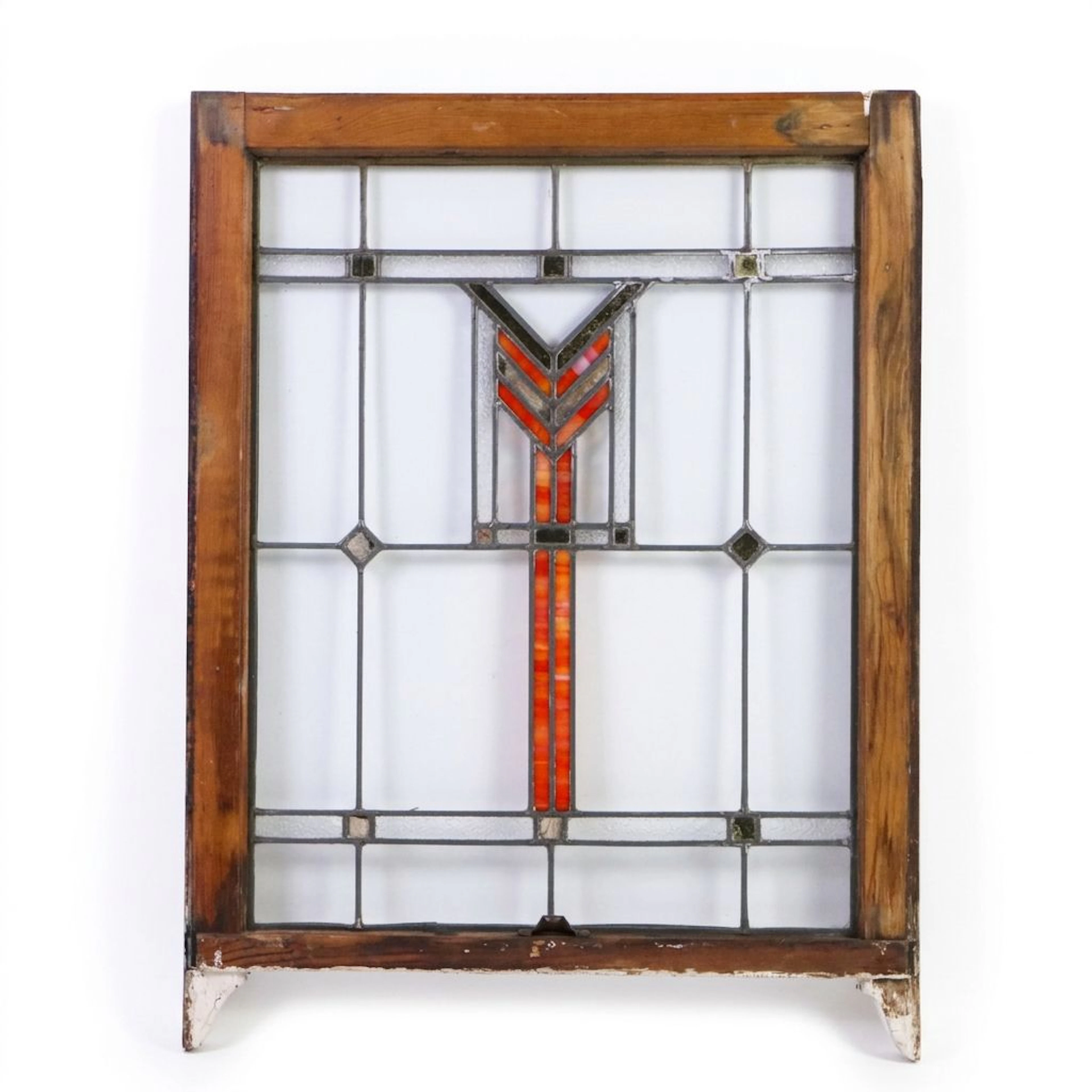 Art Deco Style Leaded Slag Glass Window Panel, Circa 1925
