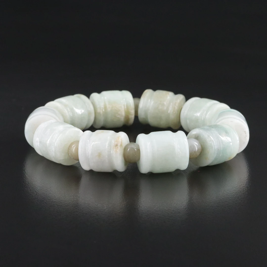 Carved Jadeite Barrel Bead Bracelet