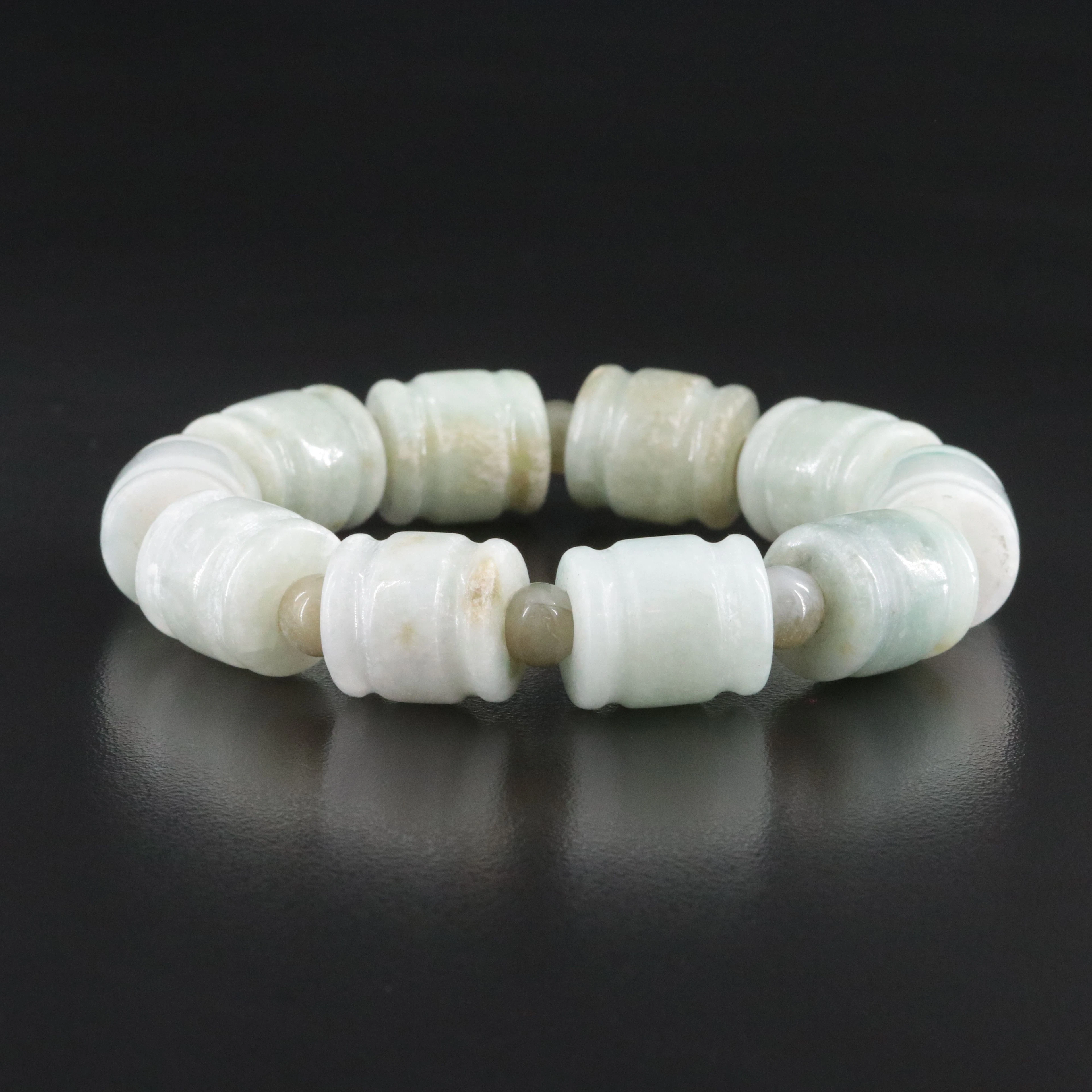 Carved Jadeite Barrel Bead Bracelet