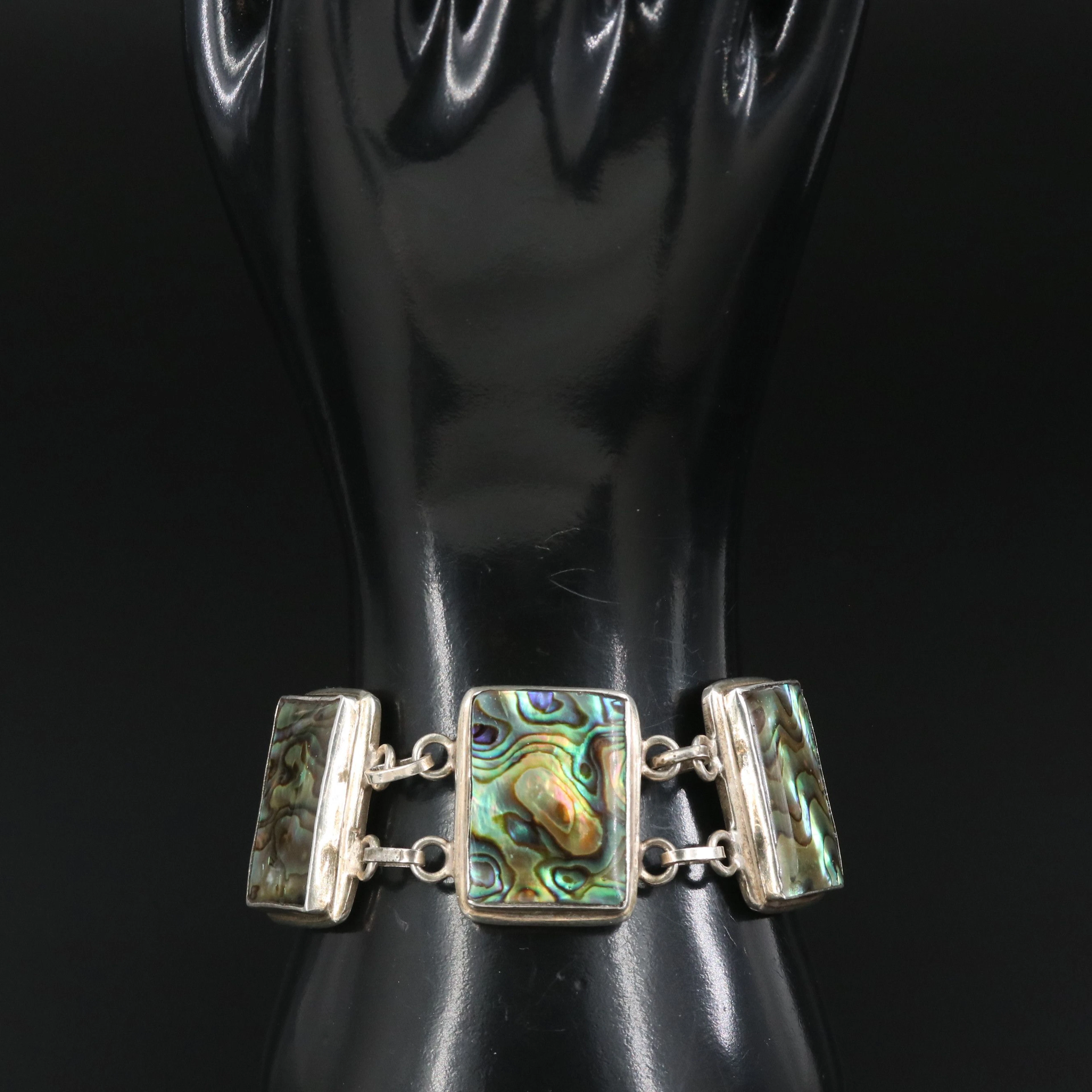 Sterling Abalone Rectangular Link Bracelet