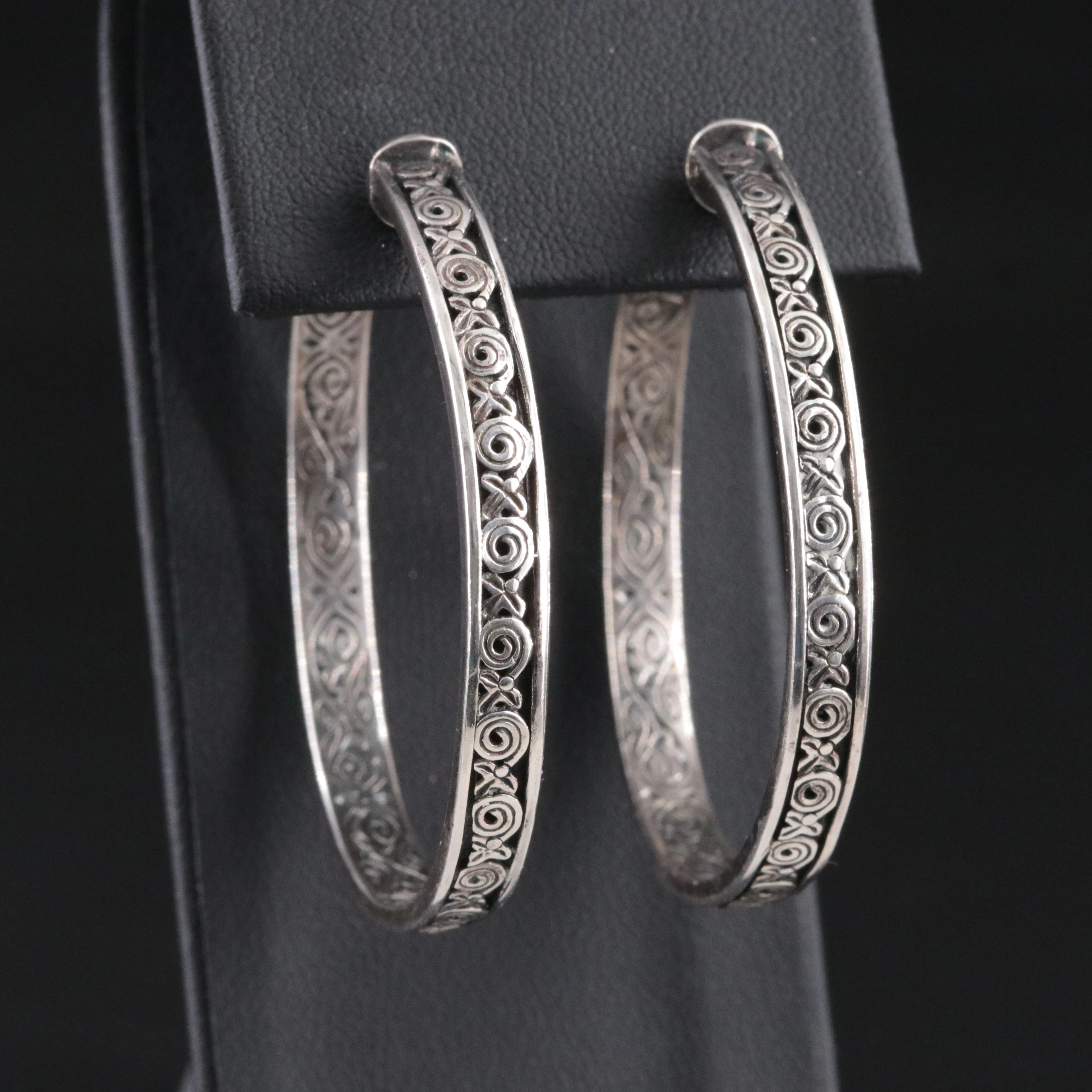 Konstantino Sterling Scroll Motif Hoop Earrings