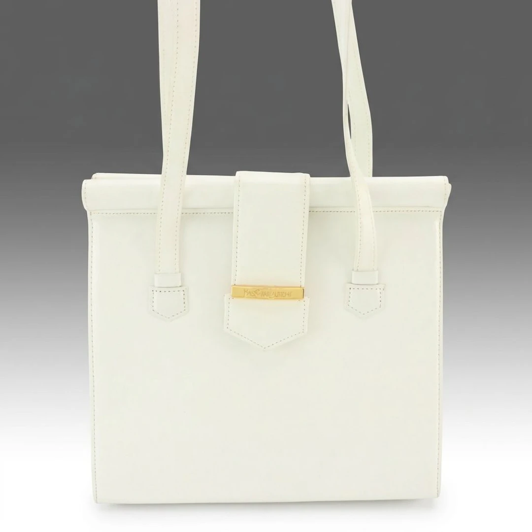Yves Saint Laurent Structured Top Handle Shoulder Bag in White Leather