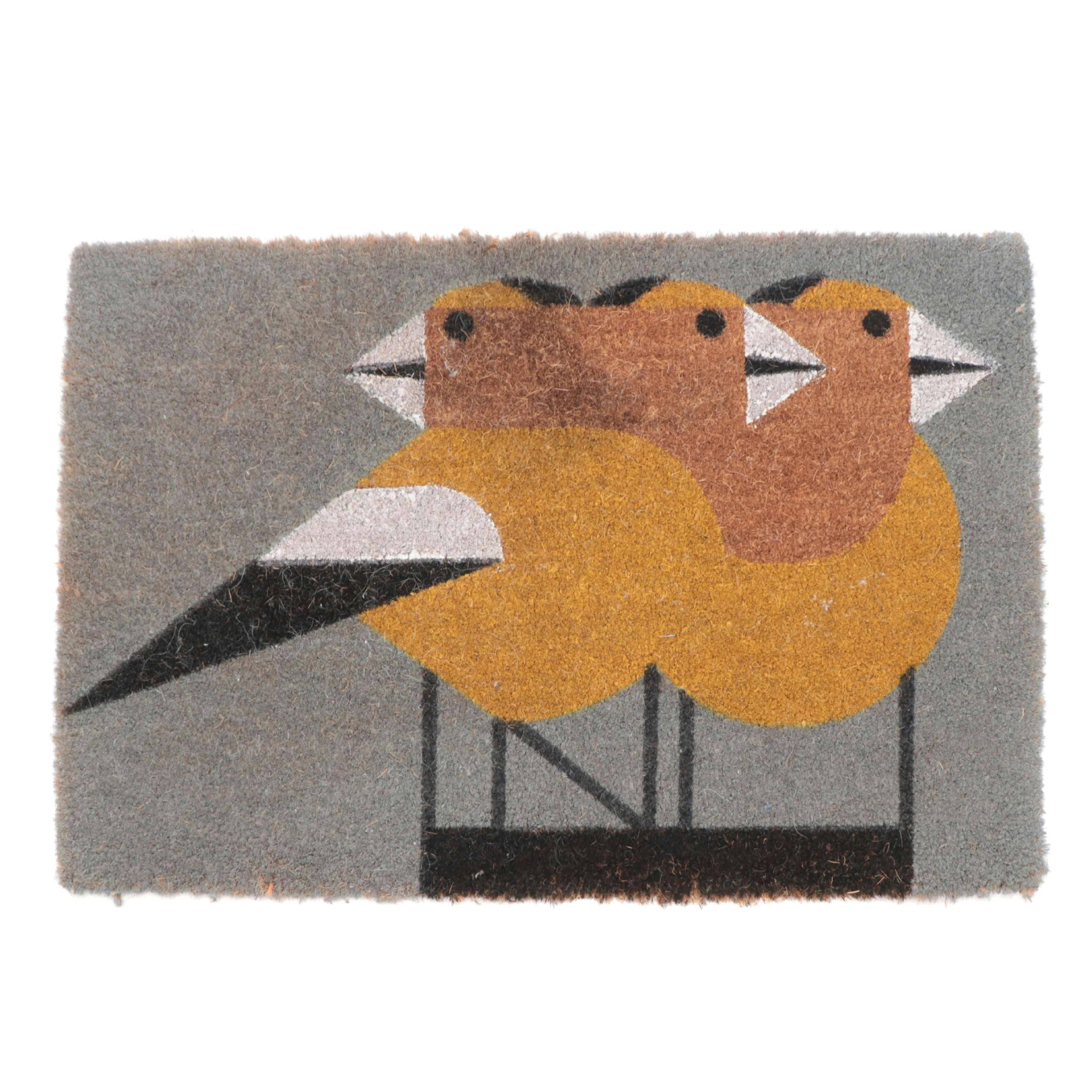 Coir Bristle Floor Mat After Charlie Harper "Gregarious Grosbeaks," 21st C.