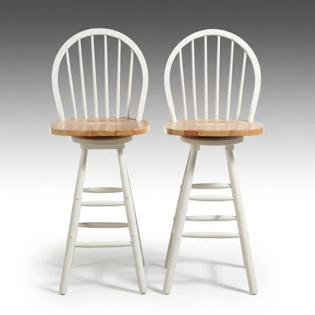 Pair of Colonial Revival Style Parcel-Painted Wood Swivel Barstools