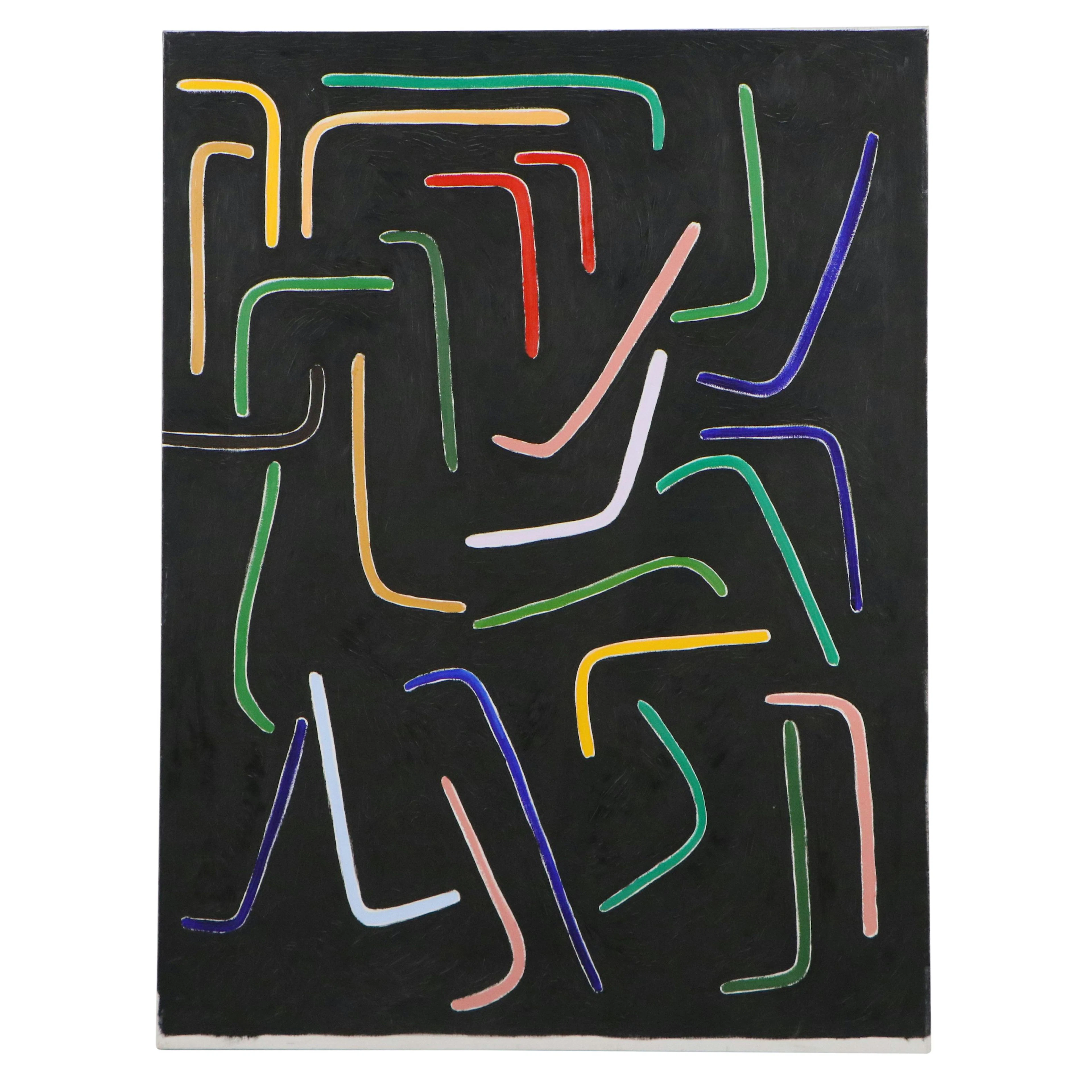 Minimalist Acrylic Painting of Multicolored Lines at Angles