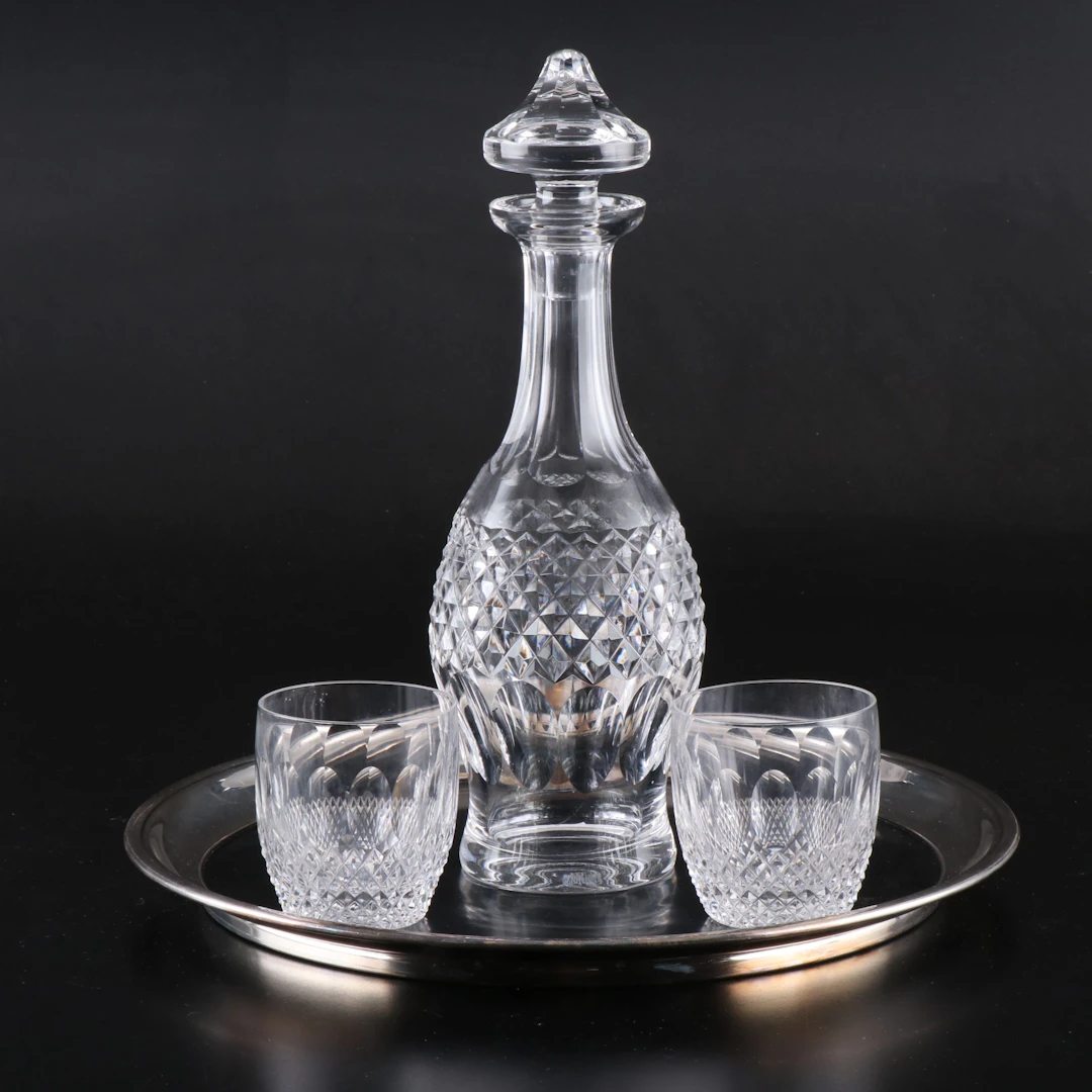 Waterford "Colleen" Cut Crystal Decanter and Old Fashioned Glasses with Tray