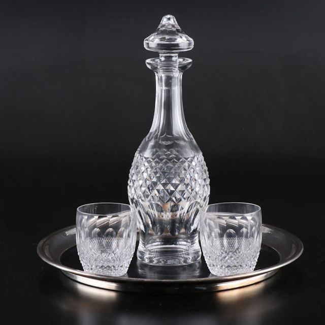 Waterford "Colleen" Cut Crystal Decanter and Old Fashioned Glasses with Tray