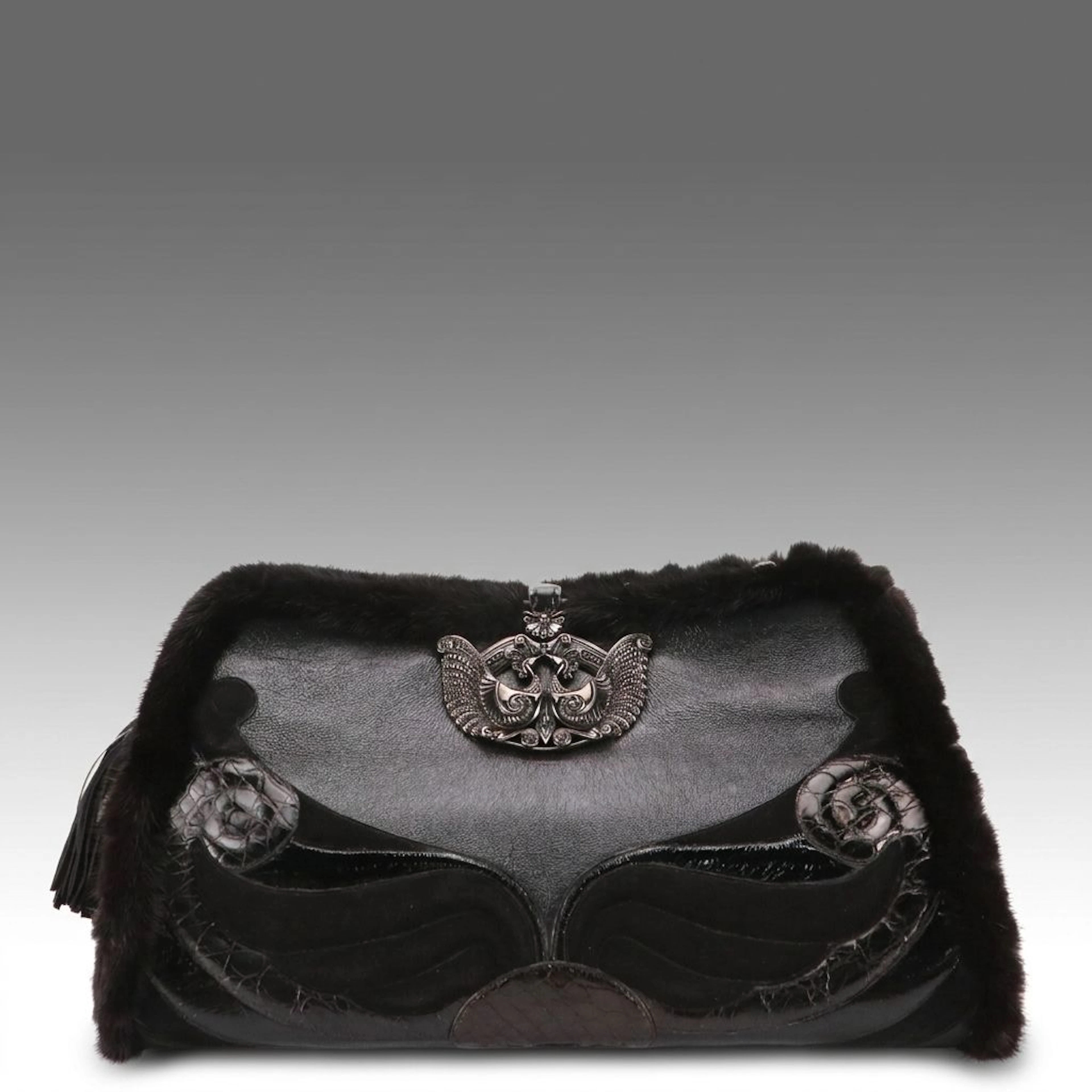 Andrew GN for Judith Leiber Mink Fur, Crocodile Skin & Leather Large Clutch Bag