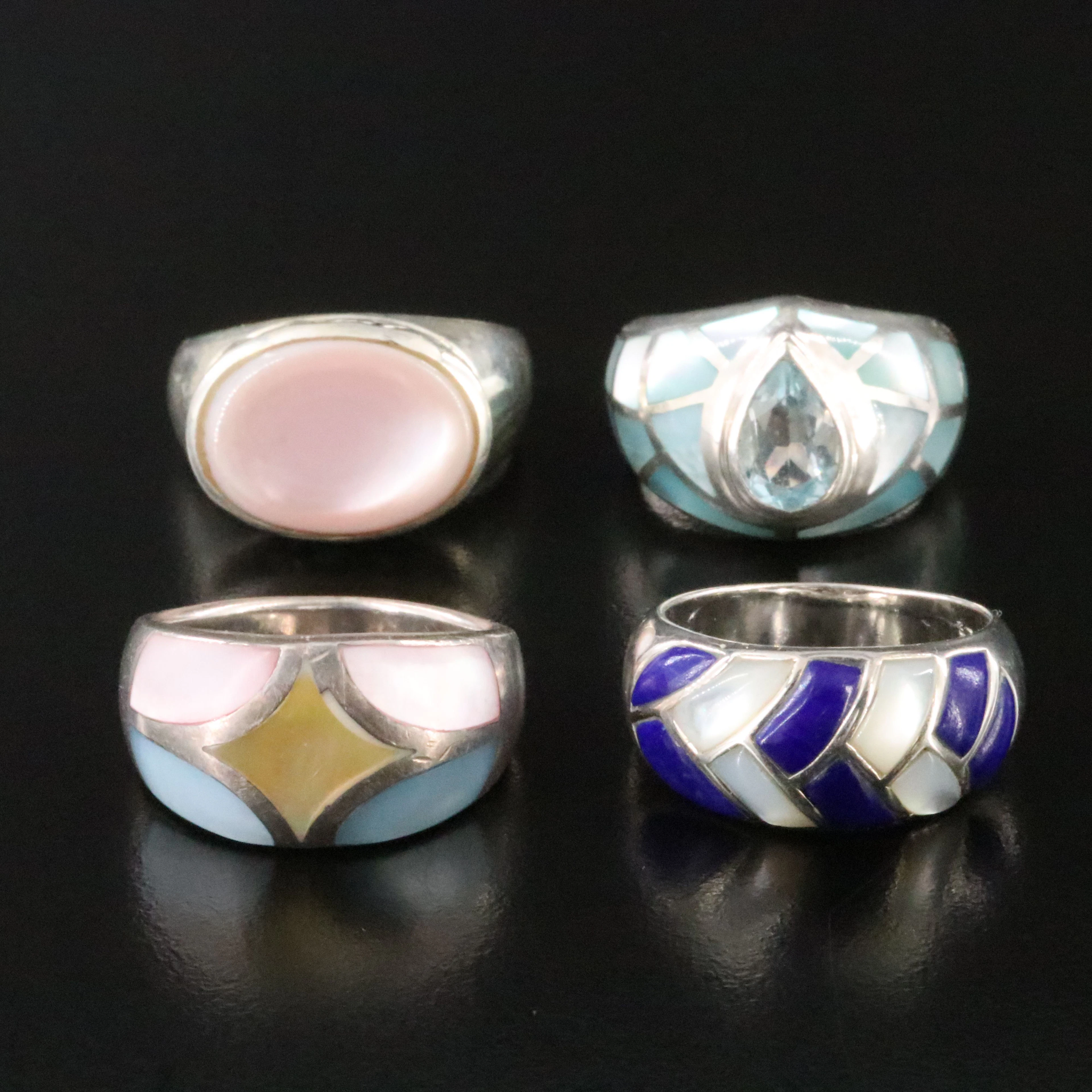 Sterling Ring Collection with Mother-of-Pearl, Blue Topaz, and Lapis Lazuli