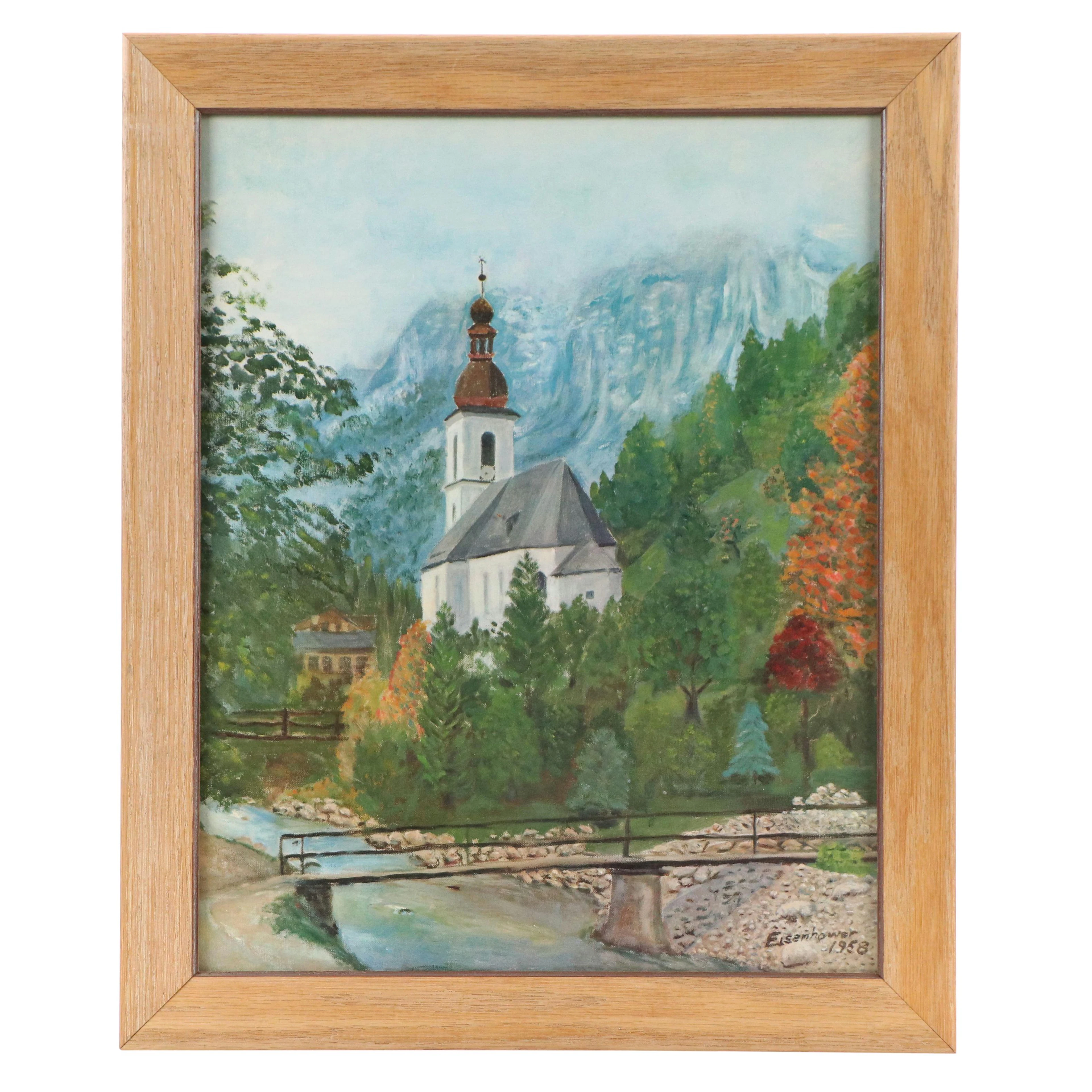 Offset Lithograph After Dwight D. Eisenhower "Church in Bavaria," 1960