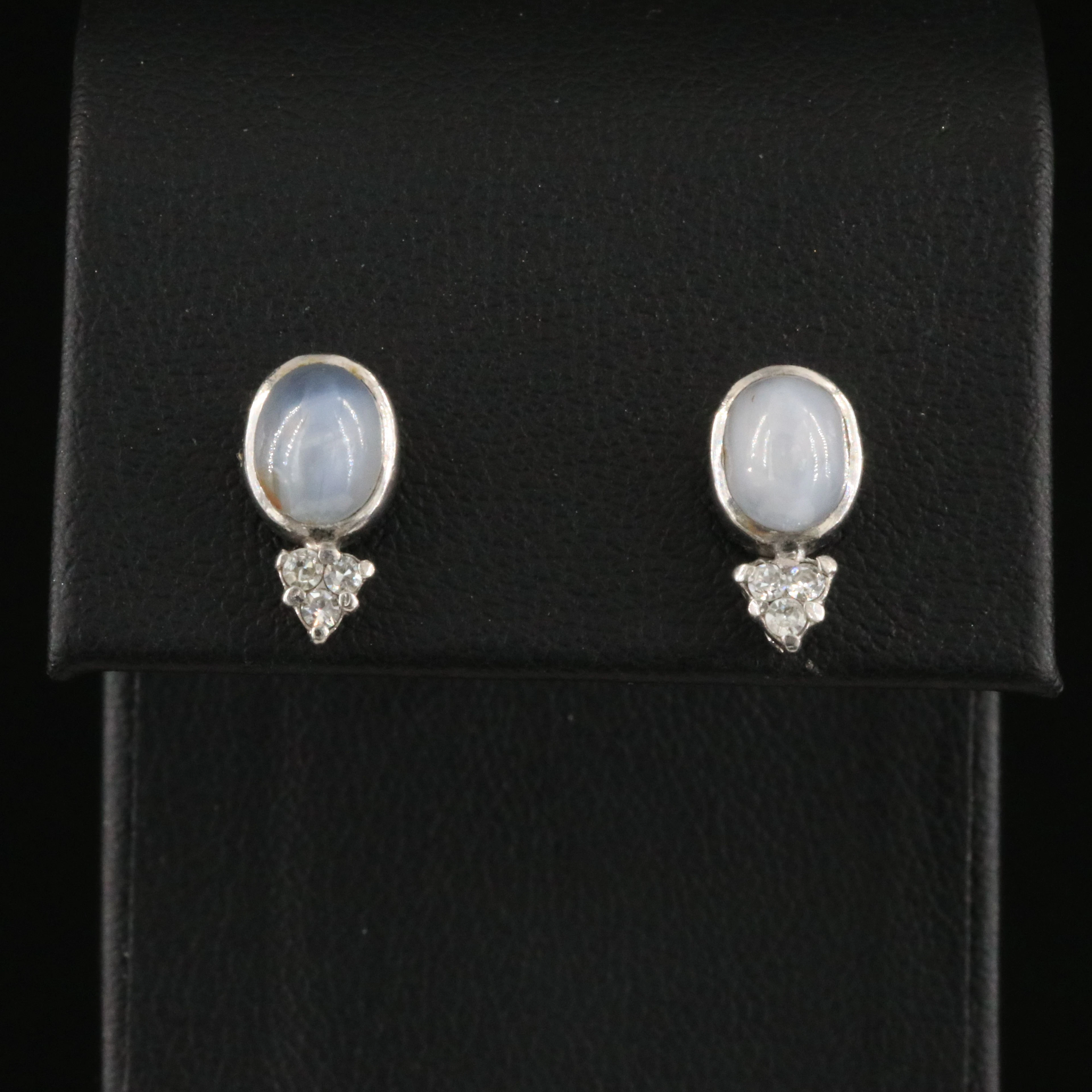 Silver Gold Alloy Star Sapphire and Diamond Stud Earrings
