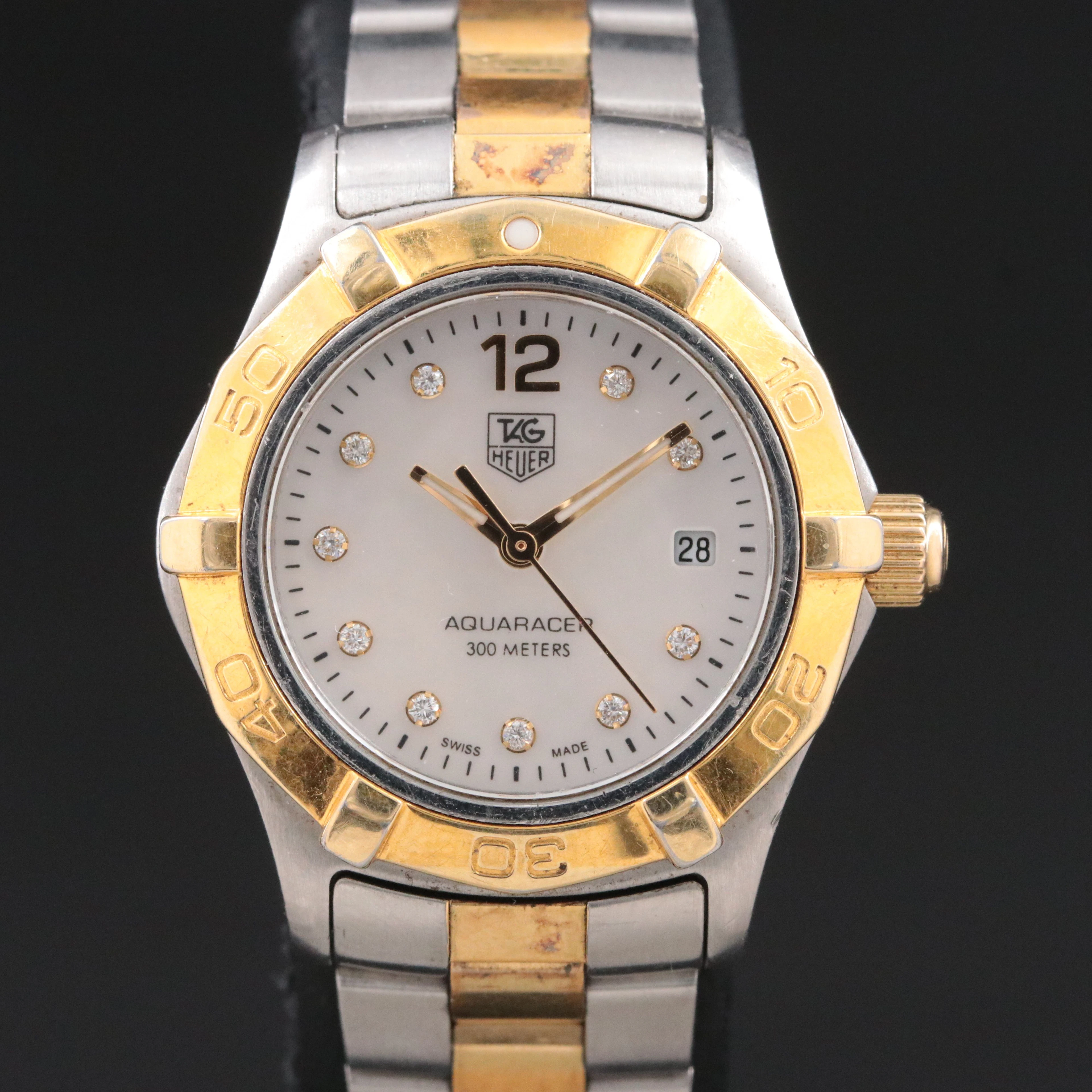 TAG Heuer Diamond M.O.P. Dial 300M Aquaracer Date Watch Ref. WAF1425