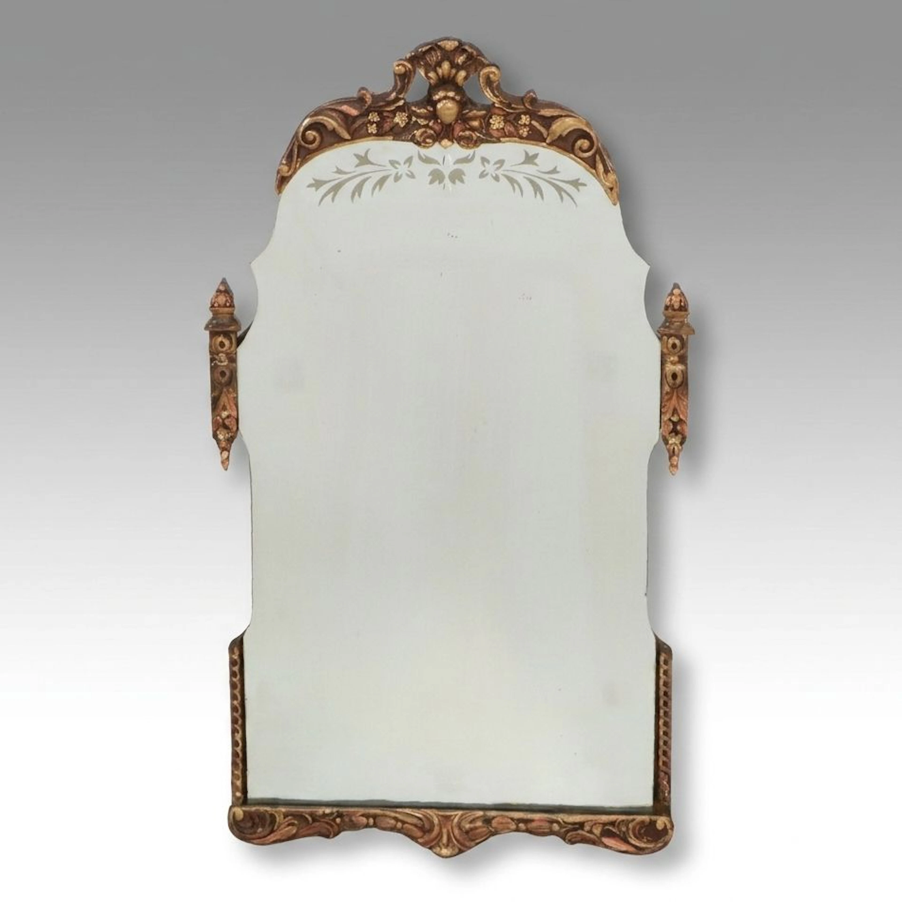 Venetian Style Etched Glass and Molded Gilt Frame Wall Mirror