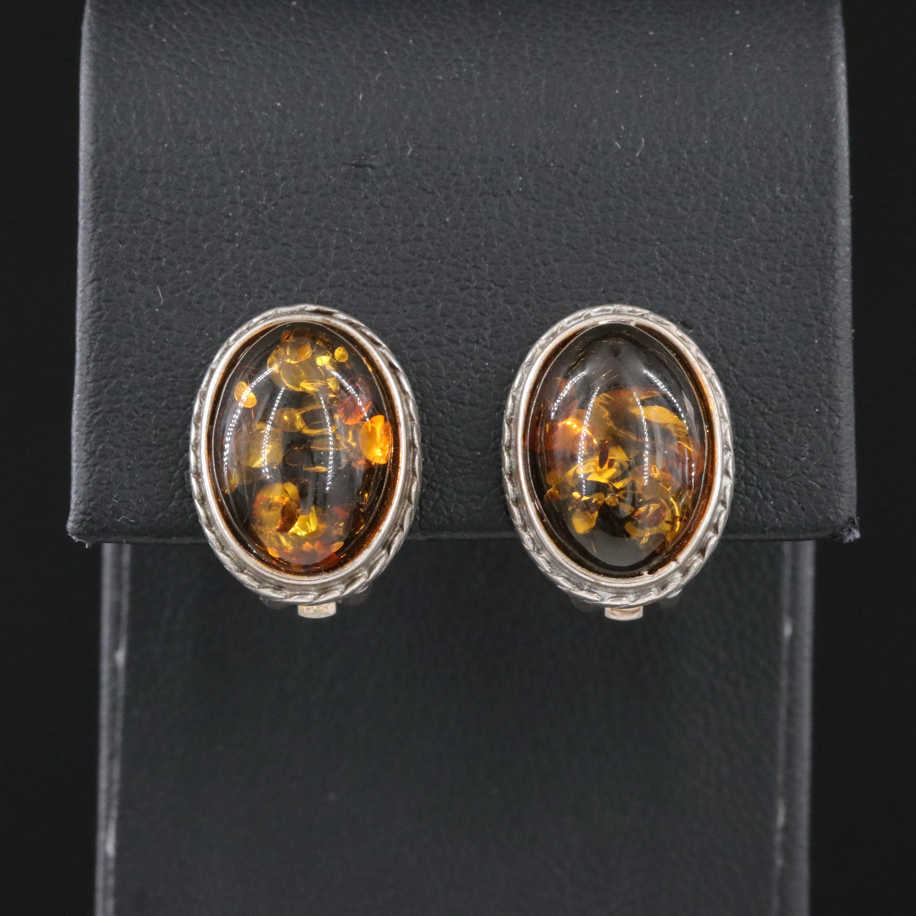 Sterling Amber Clip Earrings