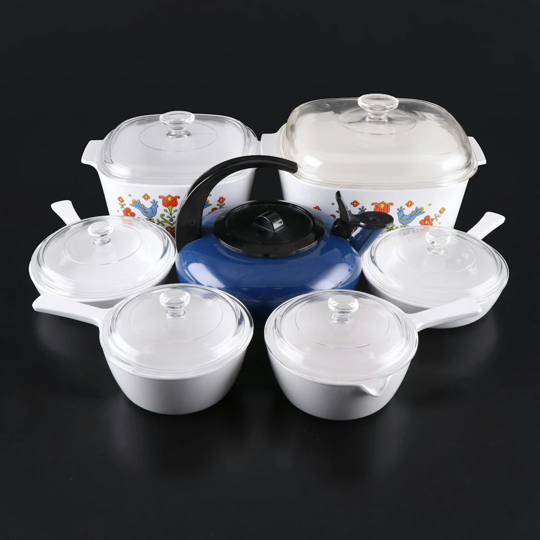 CorningWare "Country Festival" and All White Bakeware with Enameled