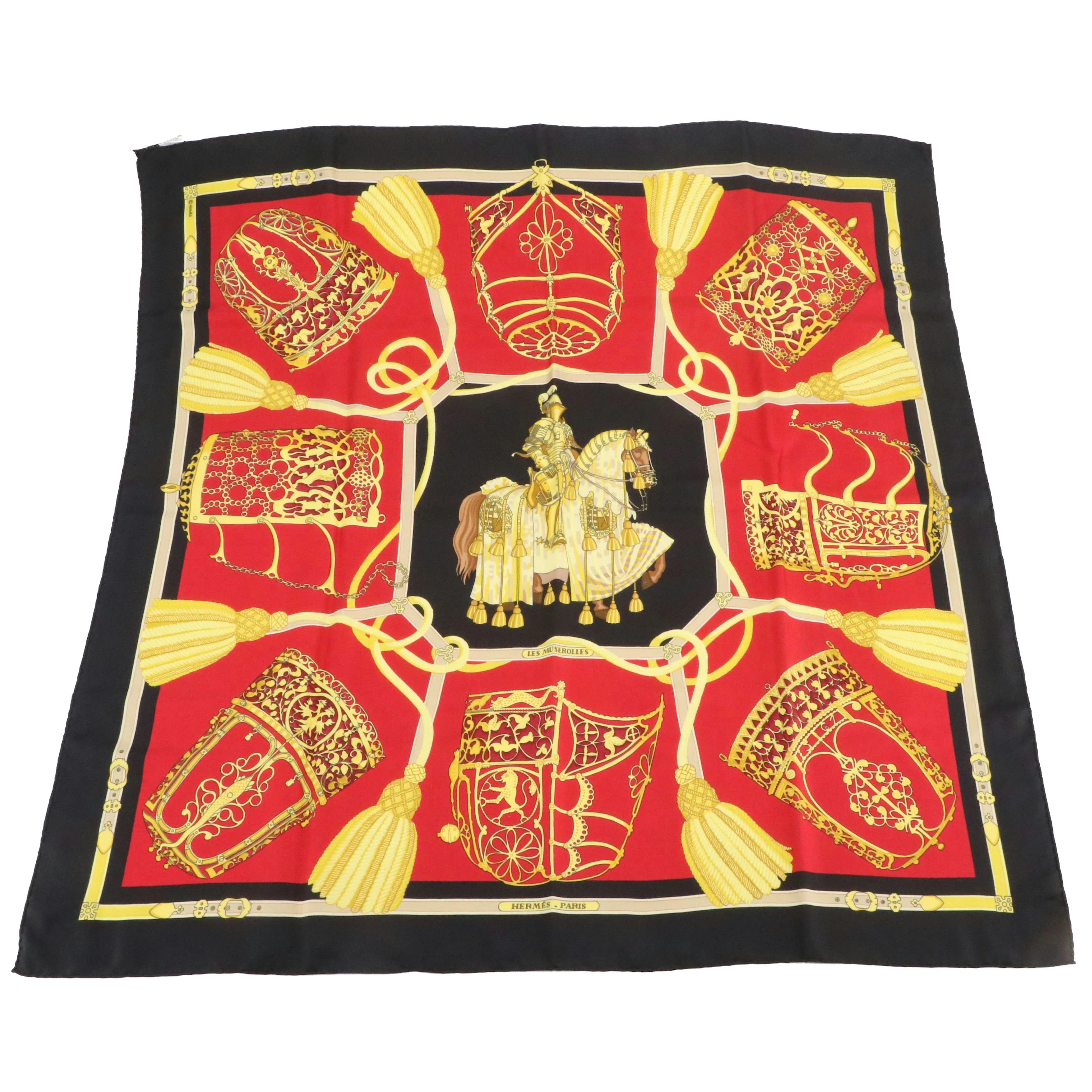 Hermès "Les Muserolles" Scarf 90 in Silk Twill with Box