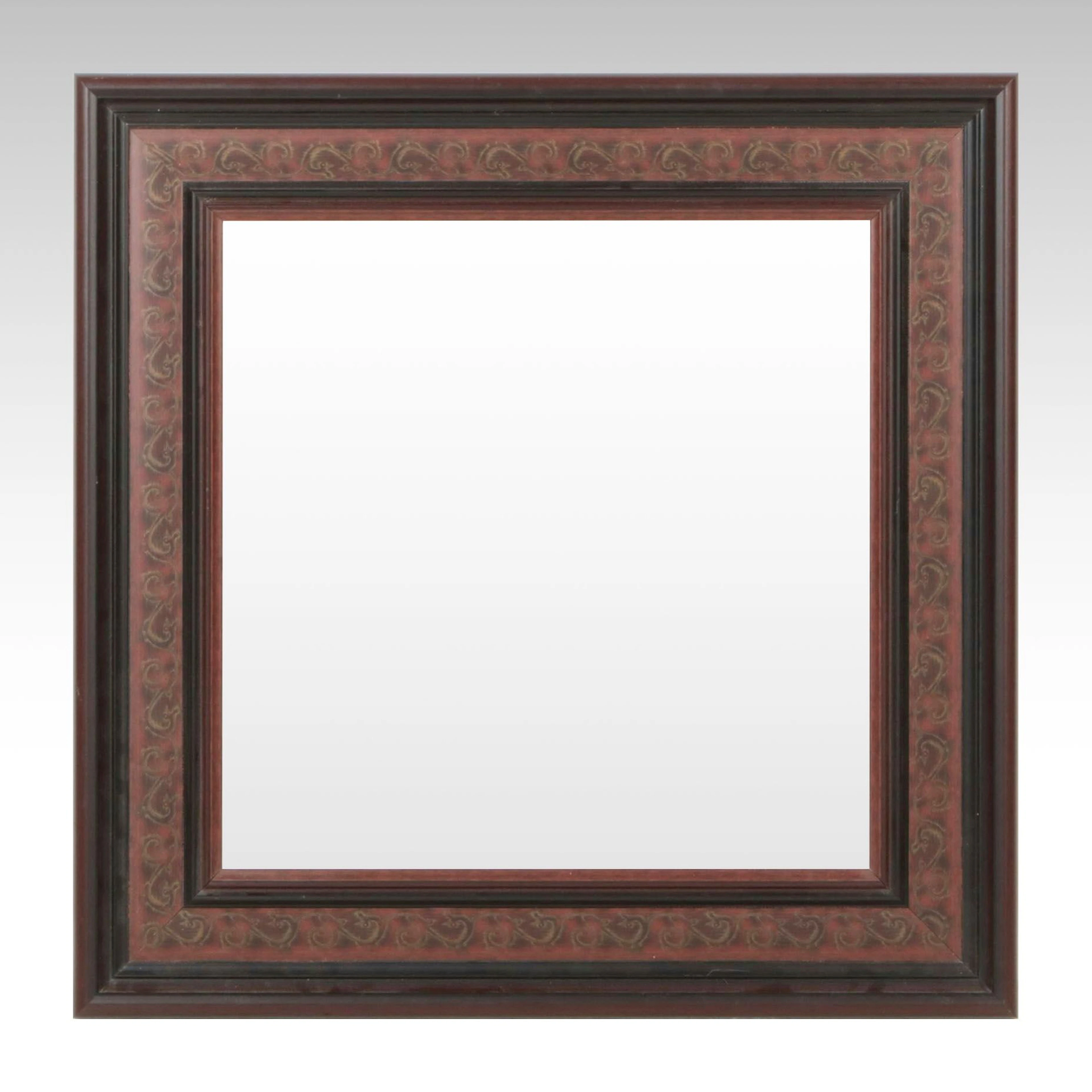 Square Wall Mirror with Painted Filigree Accents