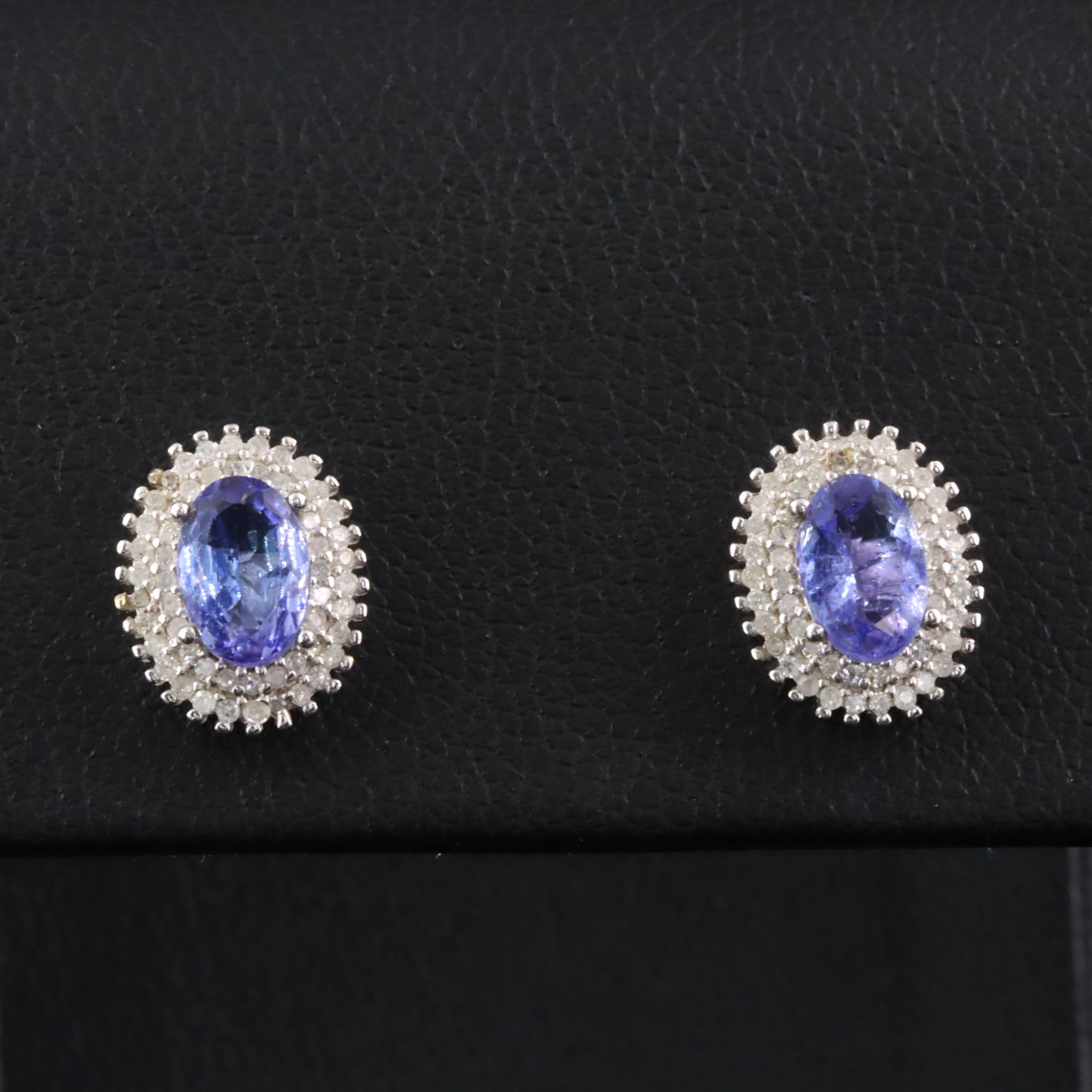 Sterling Tanzanite and Diamond Halo Earrings