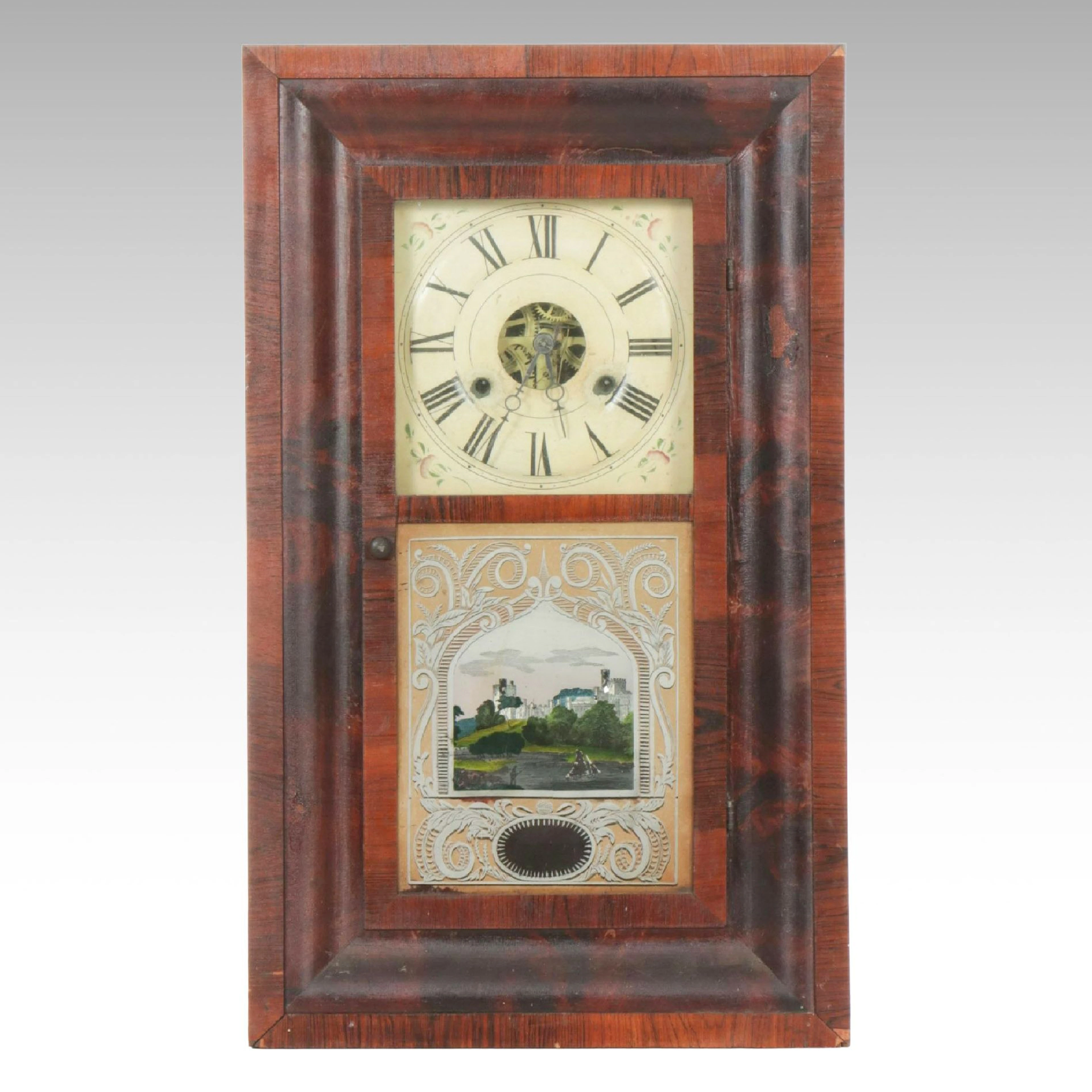Reverse Painted Seth Thomas Wood and Brass Wall Clock