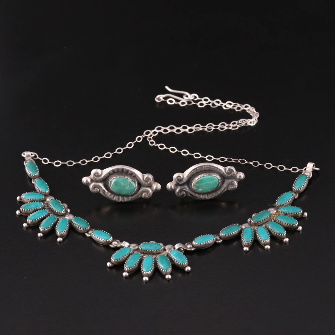 Western Sterling Turquoise Necklace & Earrings