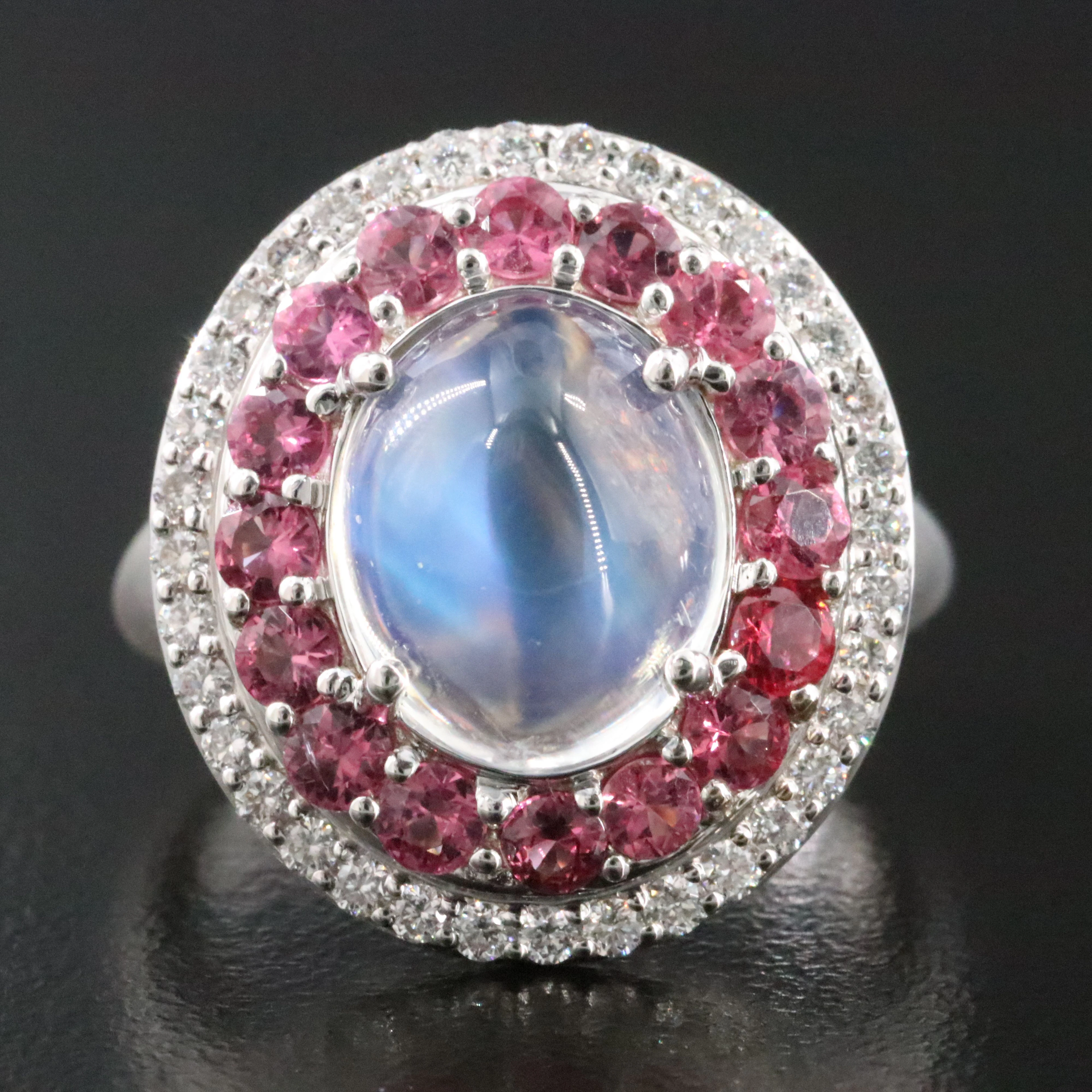 Chromia 18K Moonstone, Spinel and Diamond Ring