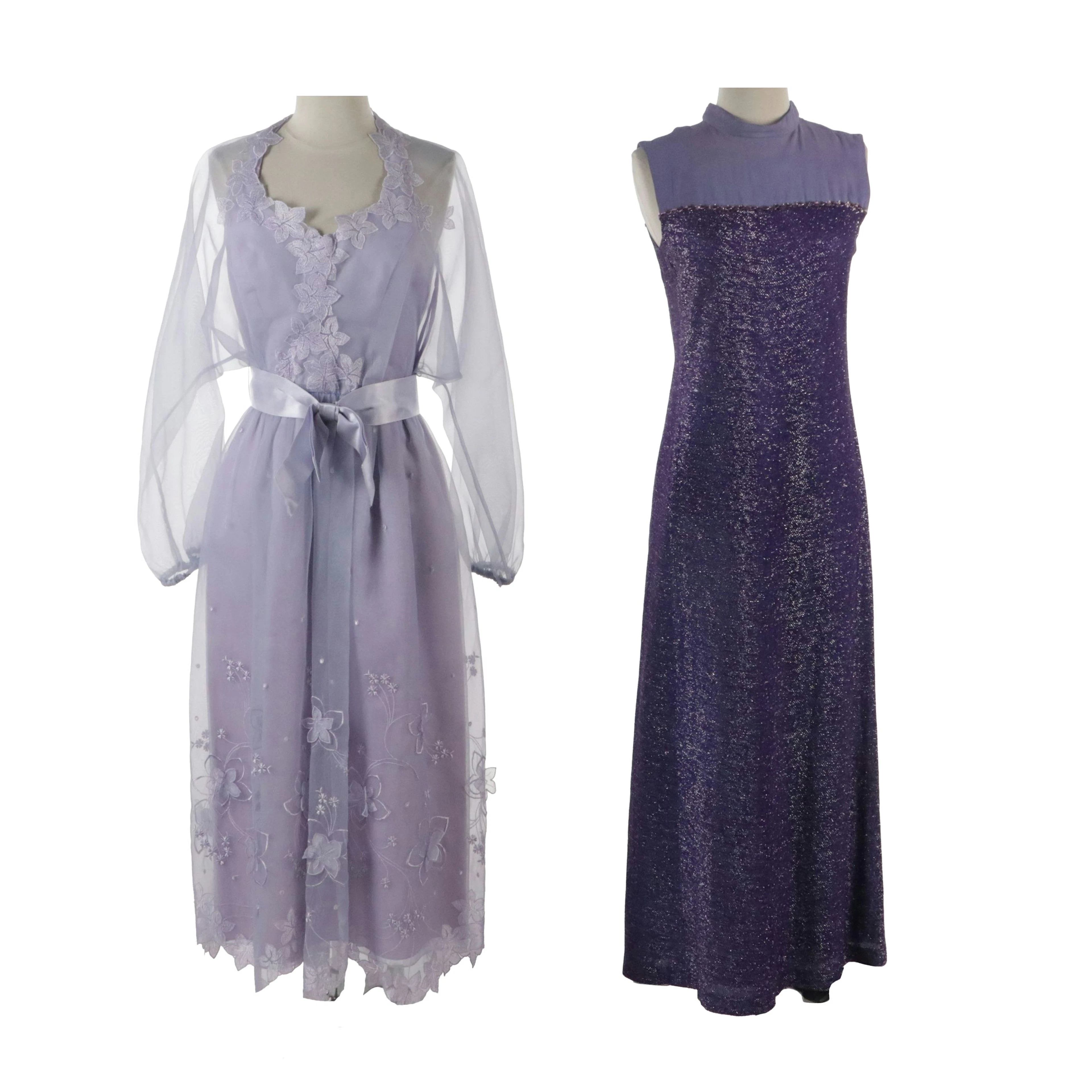 Victor Costa Floral Embroidered Occasion Dress & Sequined Shimmery Maxi Dress