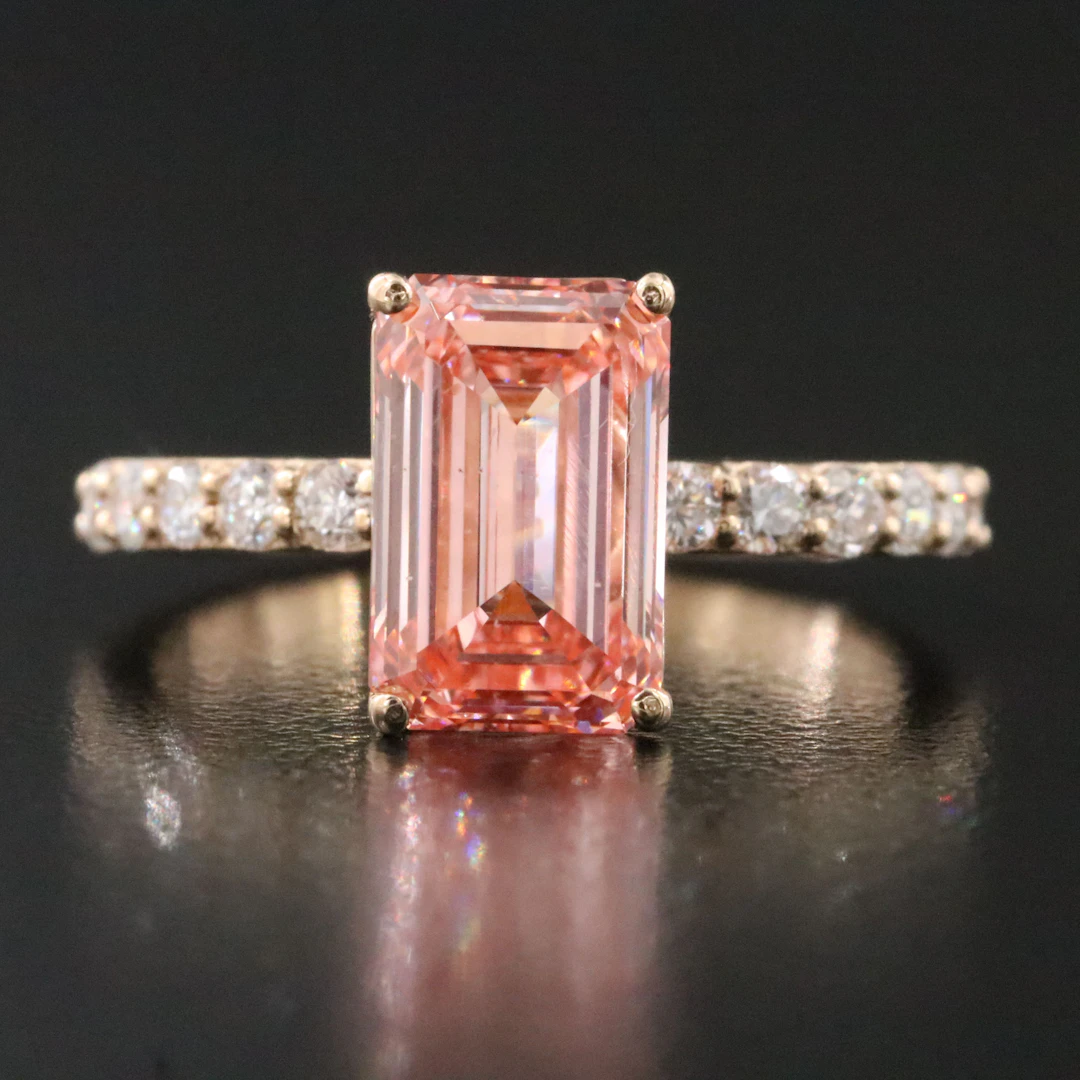 14K 3.10 CTW Lab Grown Diamond Ring with IGI Report & Fancy Vivid Pink Center
