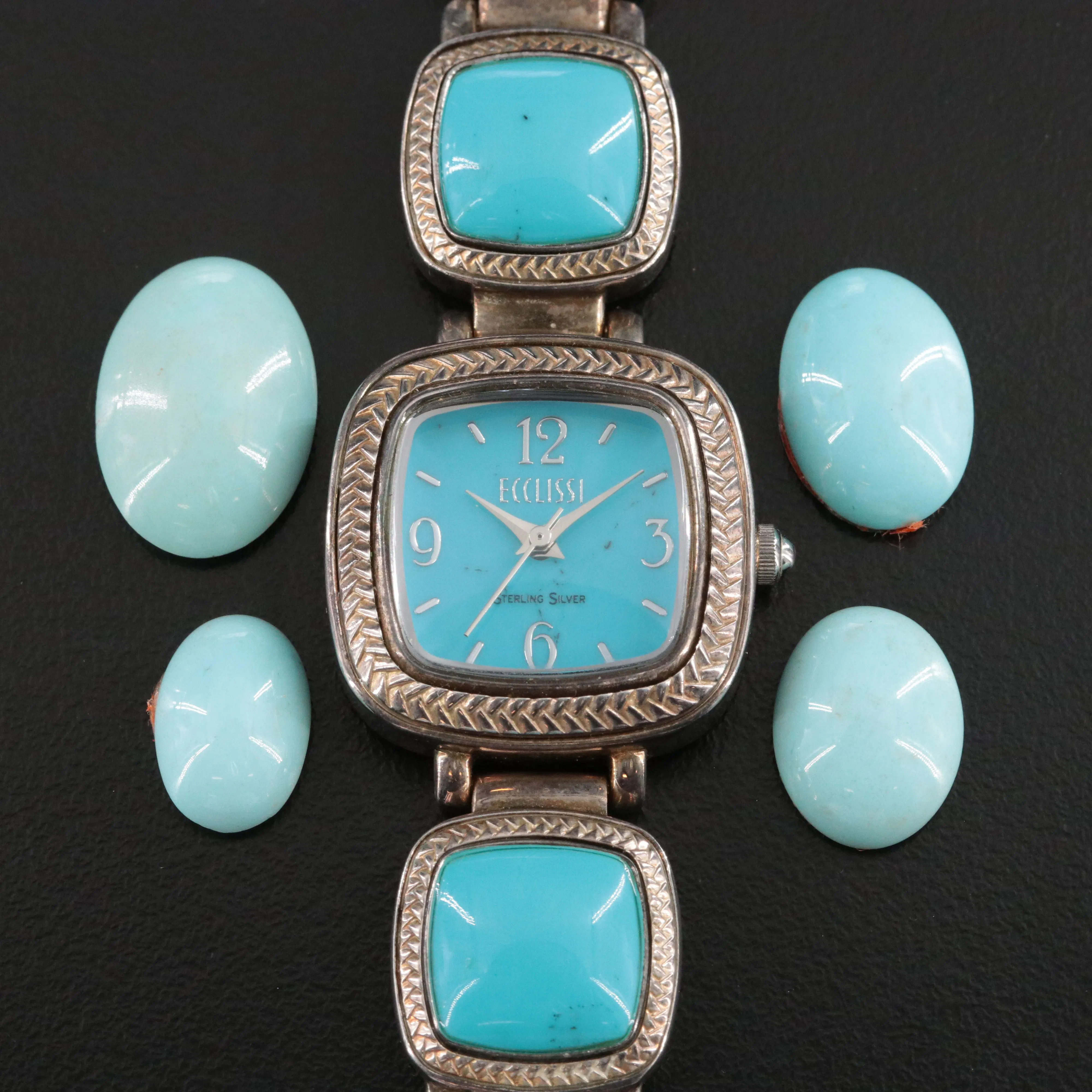 Ecclissi Sterling Silver Ladies Watch With Turquoise Stone Accents. Similar Items to Vintage ECCLISSI WRIST WATCH Sterling  main image 4