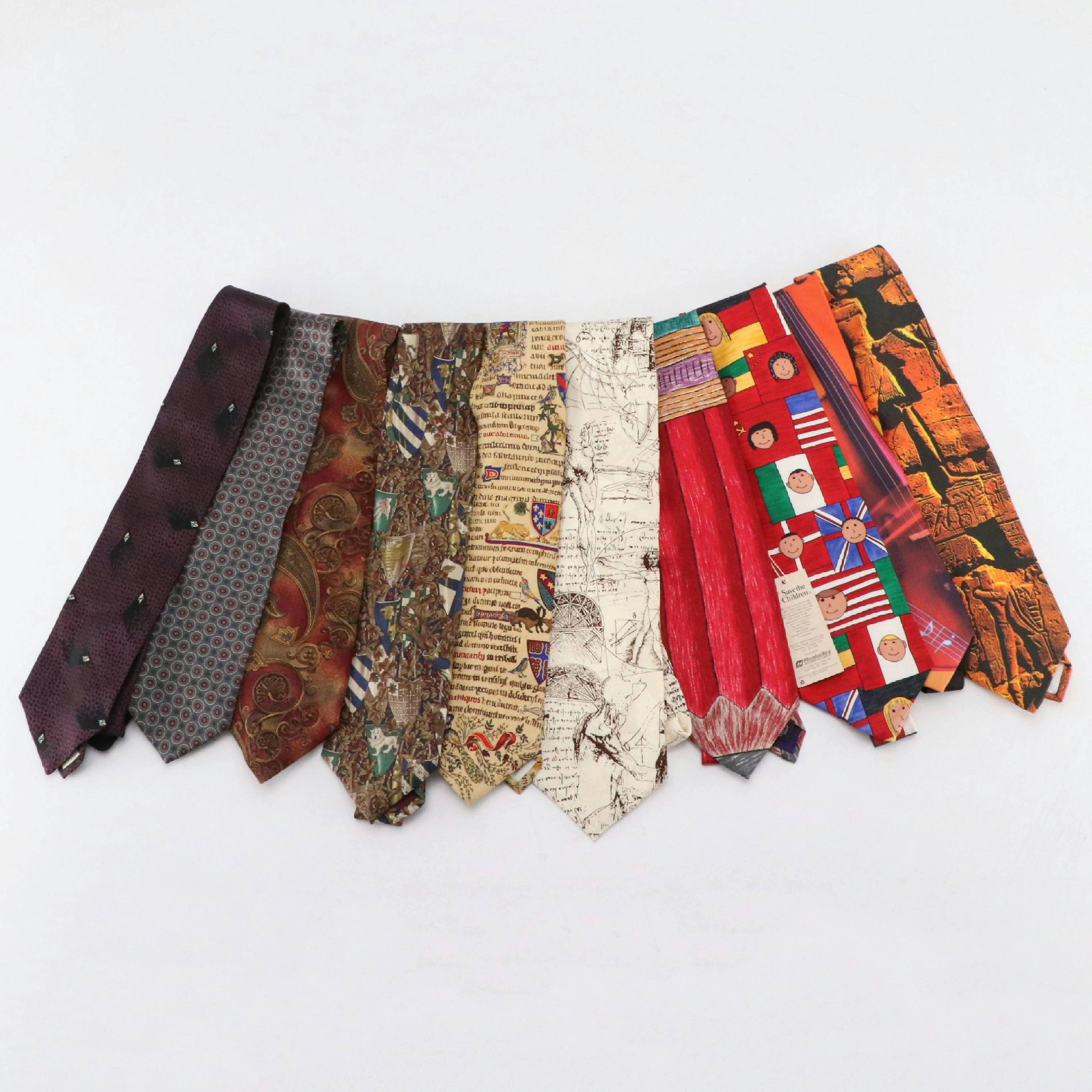 Oscar de la Renta and Givenchy Silk Neckties, and Other Novelty Printed Ties