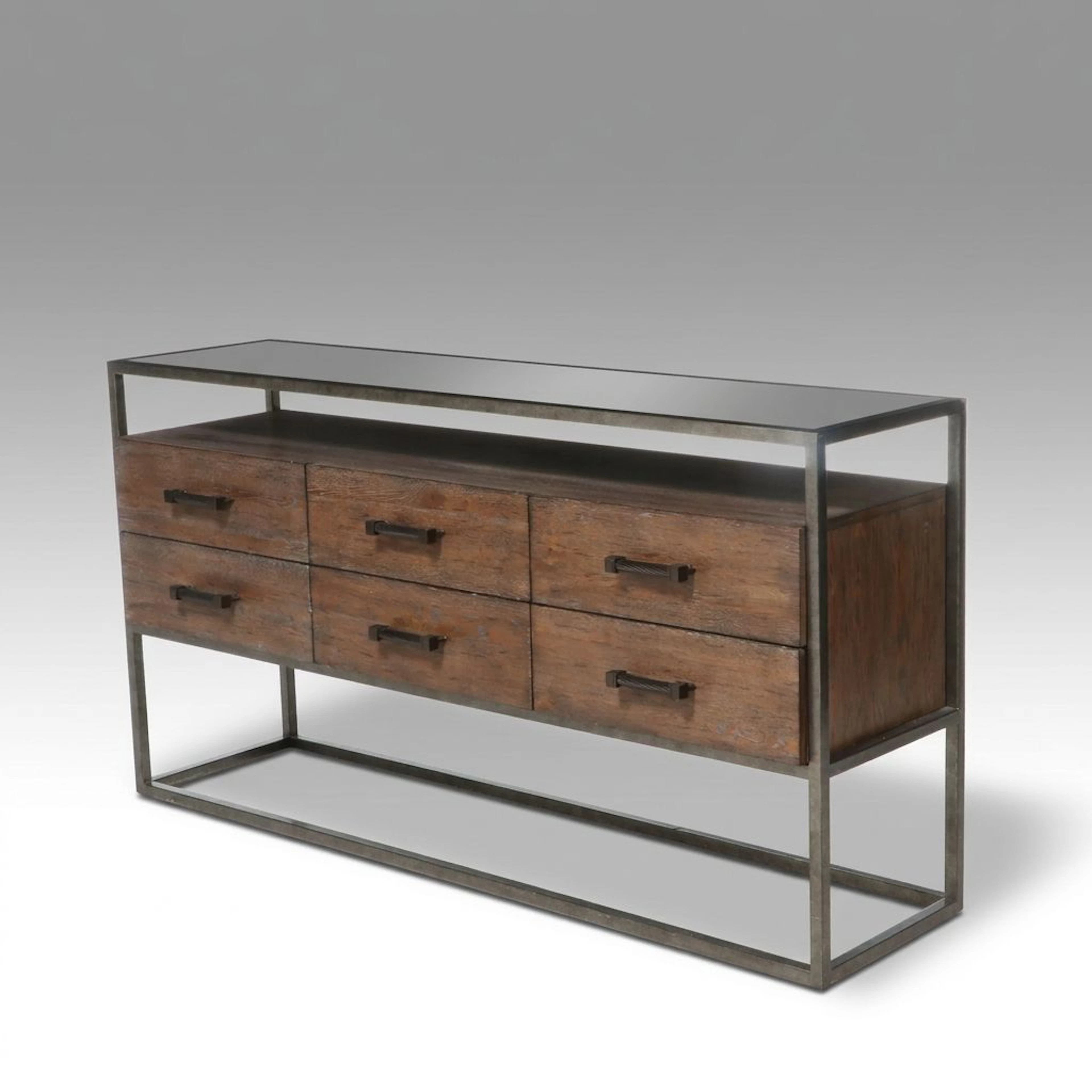 Bassett Furniture Industrial Style Metal Framed Console Sideboard