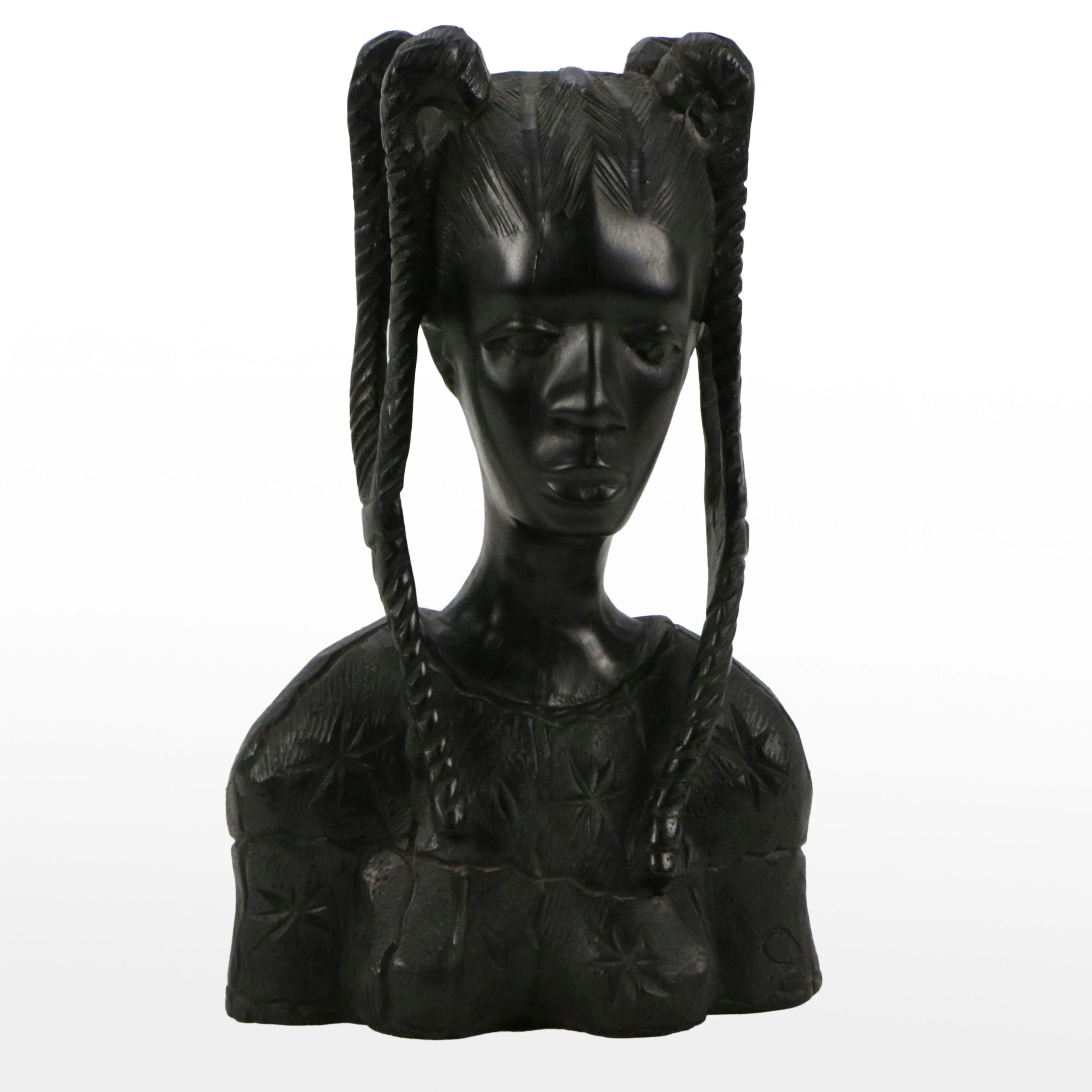 East African Hand-Carved Gabon Sculpture Bust of Young Lady, Mid-20th C.