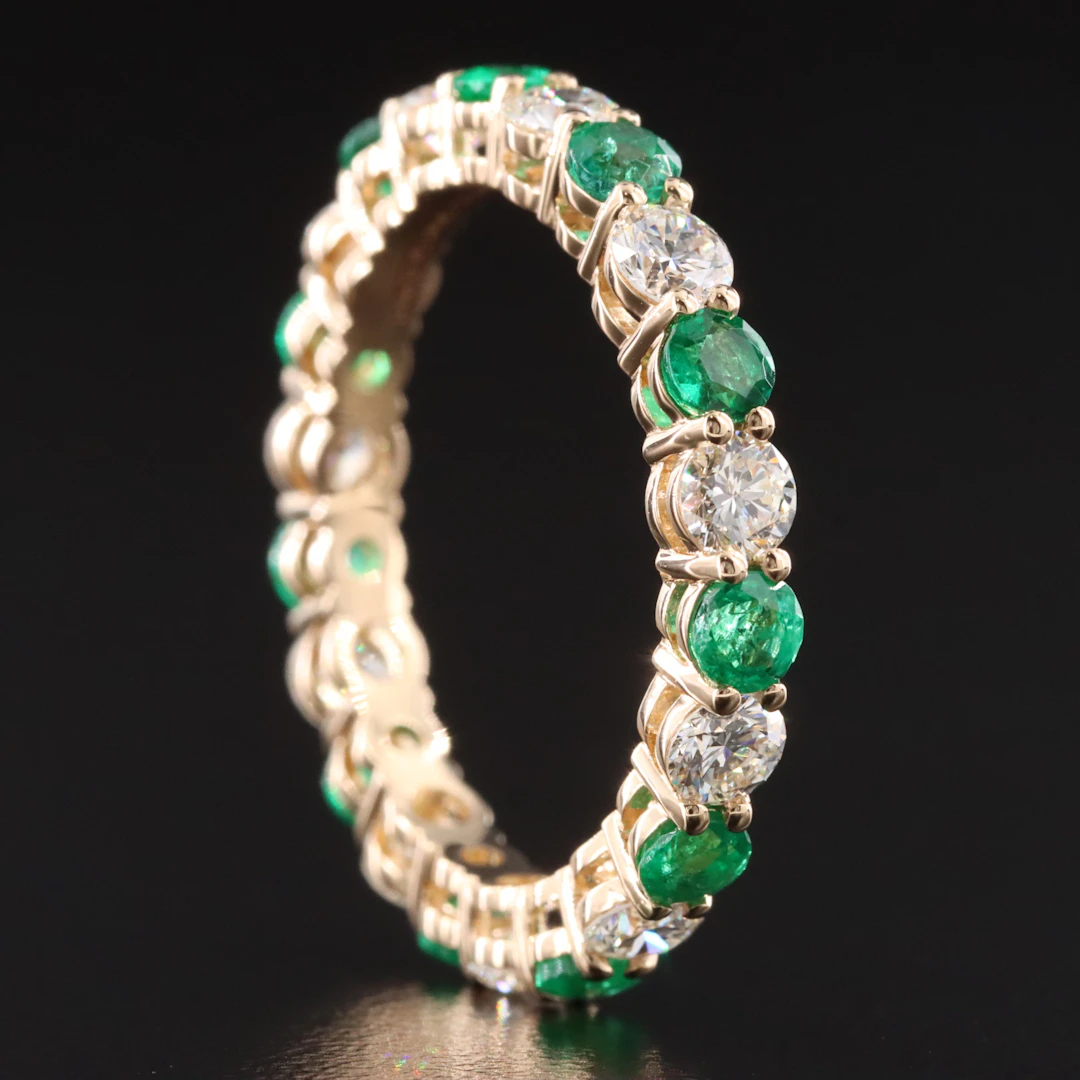 14K 1.20 CTW Diamond and Emerald Eternity Band